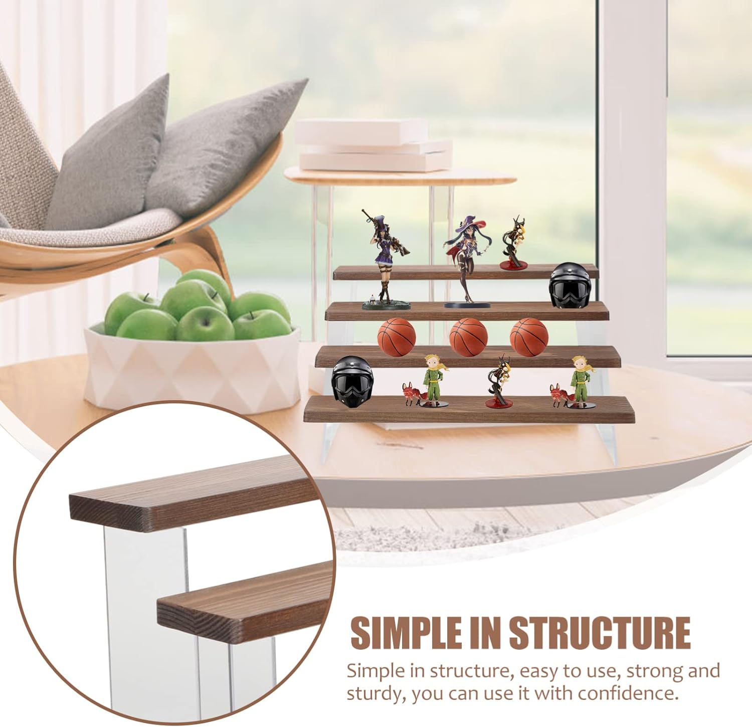 Unomor 4tier Figurine Display Stand Acrylic Models Toys Rack Wooden Storage Rack Side Table Sturdy Construction Easy Assembly