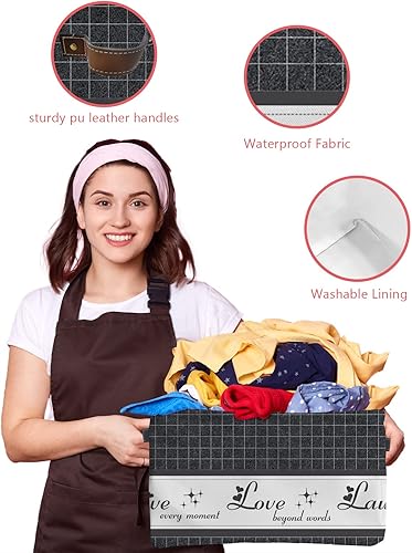 Miniatura 4 de Live Love Laugh - Cesta de almacenamiento gris para organizar estantes, cajas de almacenamiento plegables con asa, arte de pared a cuadros grises
