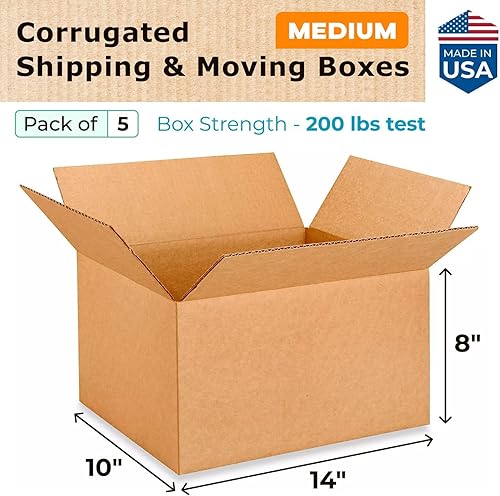 Miniatura 2 de Cajas medianas para mudanzas y envíos de 14 x 10 x 8 pulgadas (paquete de 5)  Extra fuerte 200 libras frente a las regulares  Caja de embalaje de
