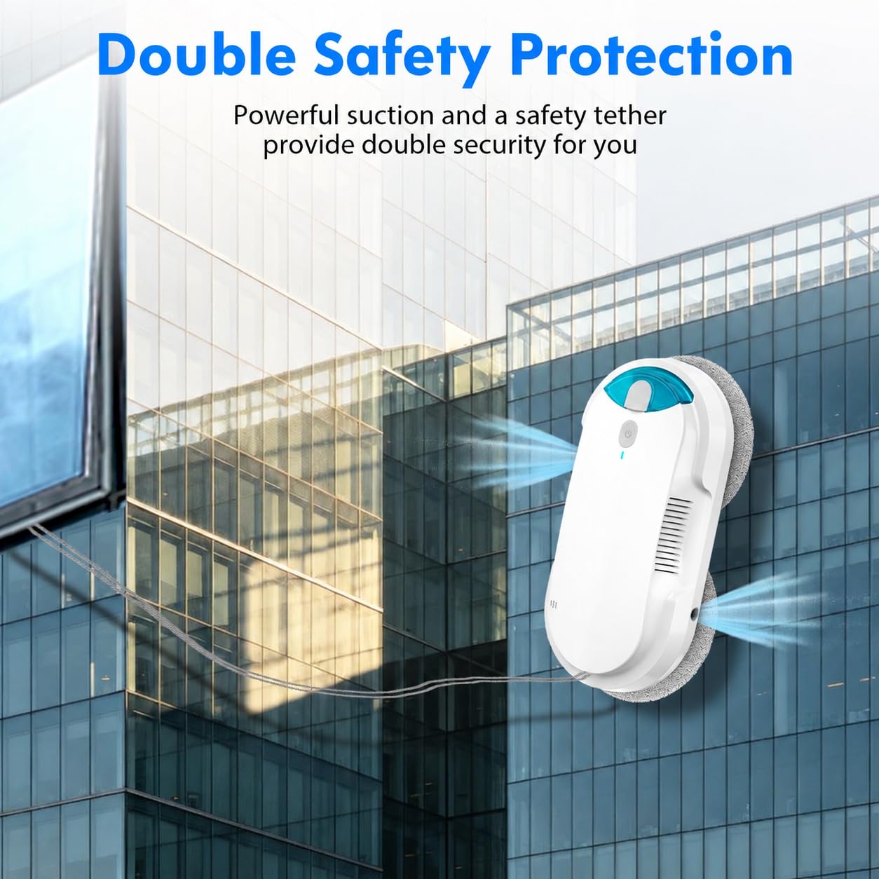 Robot Lavavetri Automatico con Spray Ultrasonico, Serbatoio da 95 ml, Aspirazione Potente, Rilevamento Bordi, Telecomando, Cavo di Sicurezza, per Finestre, Vetri, Specchi e Box Doccia
