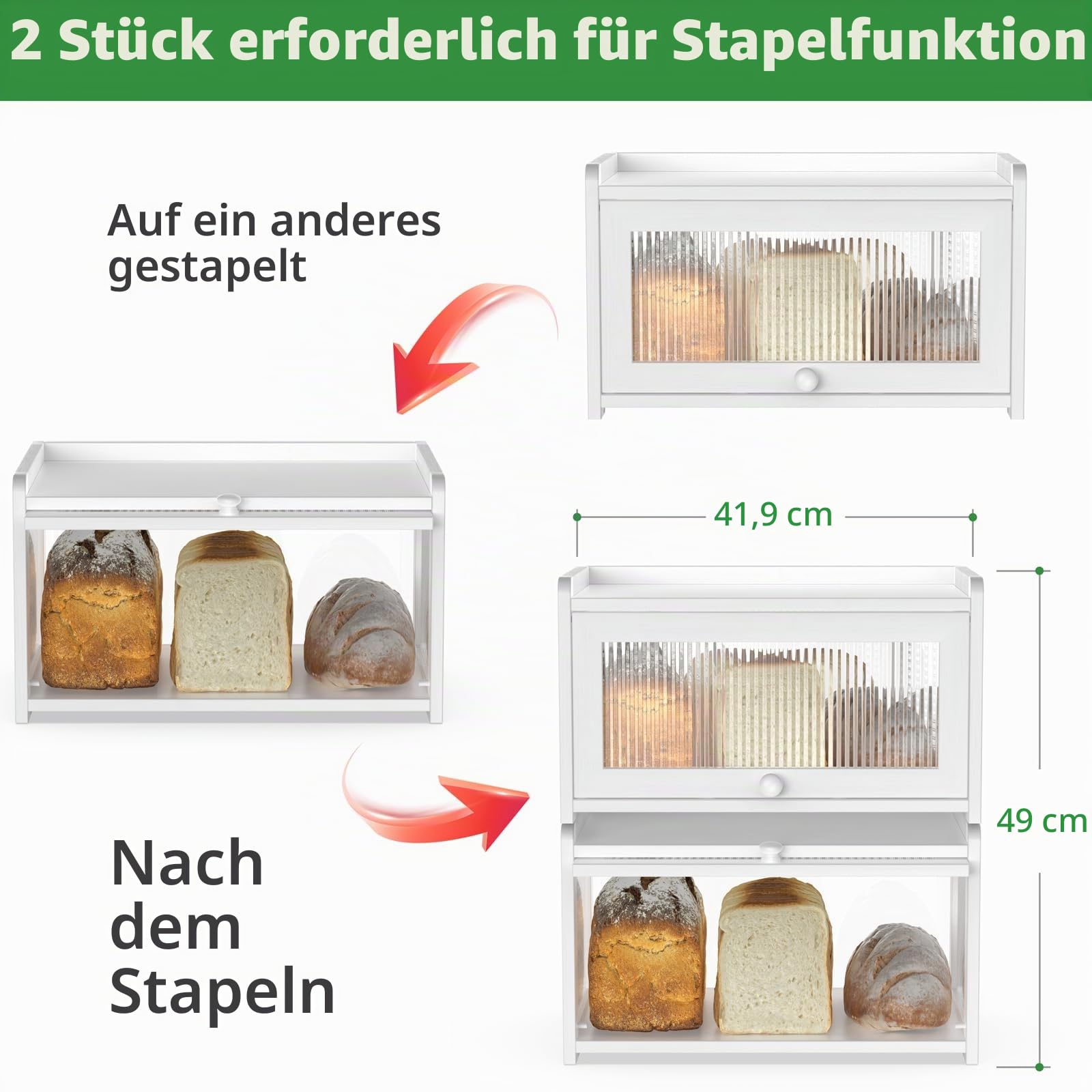 BAMBANG Bambus Brotkasten, Extragroß Brotkästen Holz für Küchentheke, brotbox küche zur Brotaufbewahrung, bread box Brotaufbewahrungsbehälter, Weiß