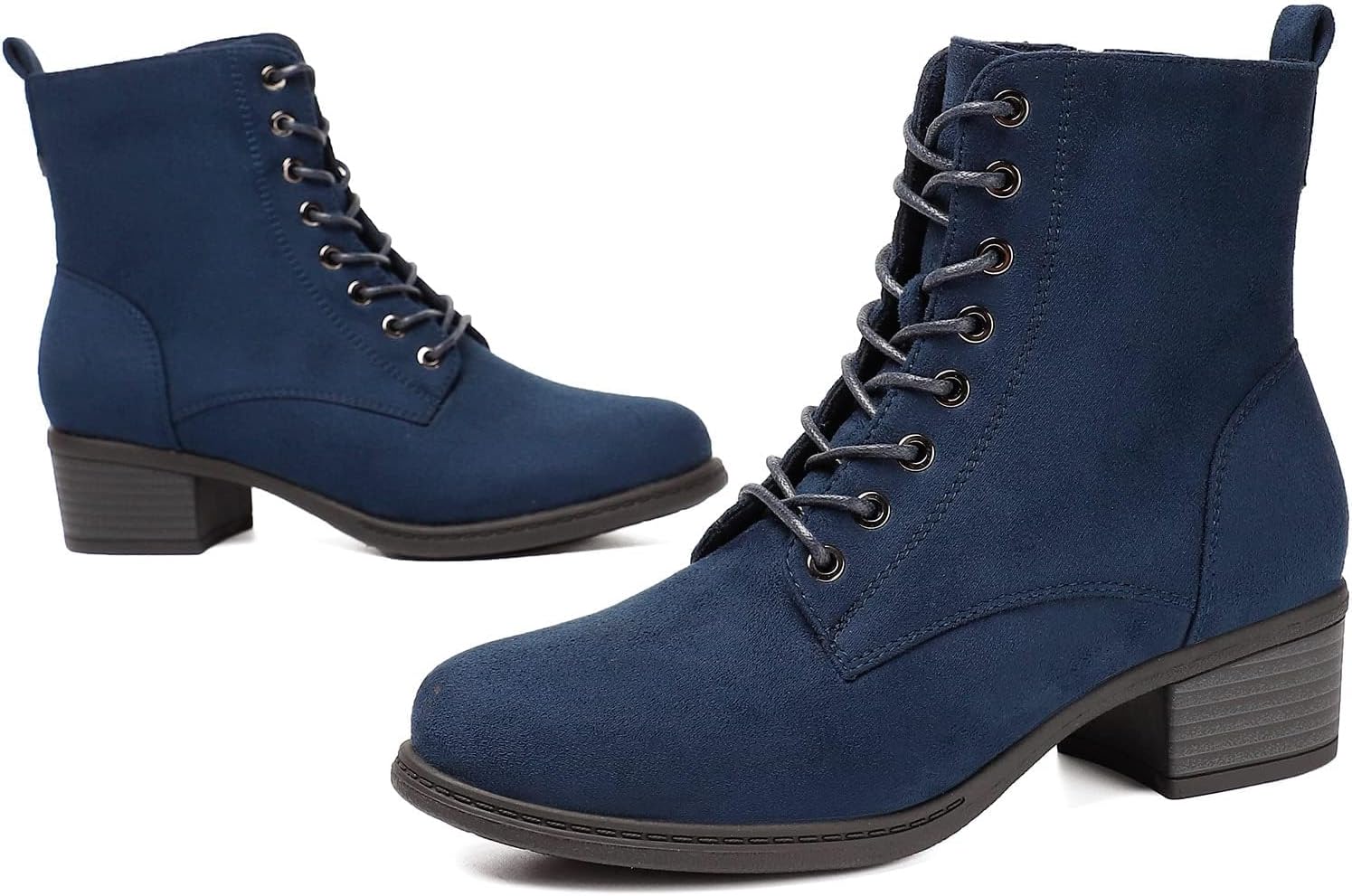 VJH confort Women's Fashion Ankle Boots Low Heels Chunky Lace-up Combat Bootie with Side Zipper (NAVY BLUE,8.5) - Image 6