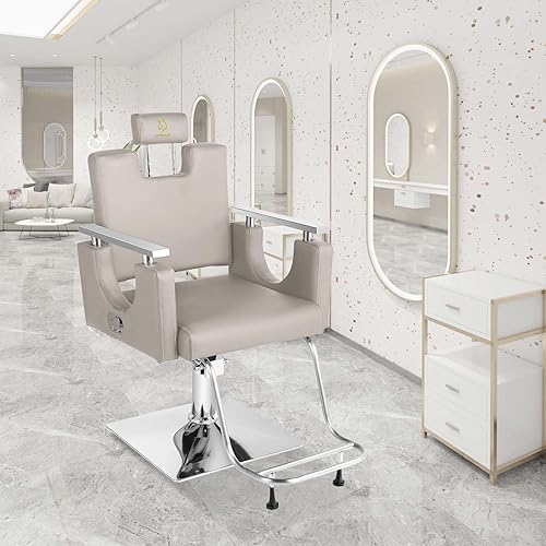 Miniatura 54 de Silla de peluquería resistente, silla reclinable giratoria de 360° para estilista, silla de peluquería hidráulica ajustable en altura con reposapiés