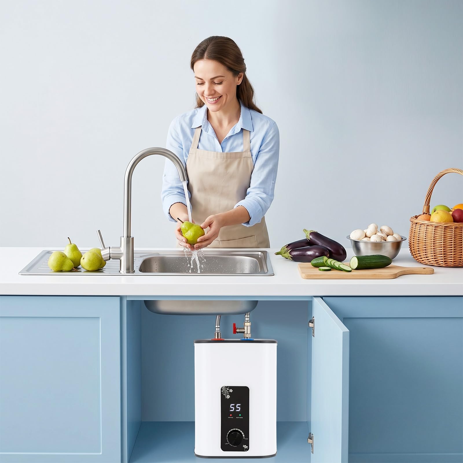 8L Warmwasserbereiter mit Auslass Oben, 1500W Durchlauferhitzer