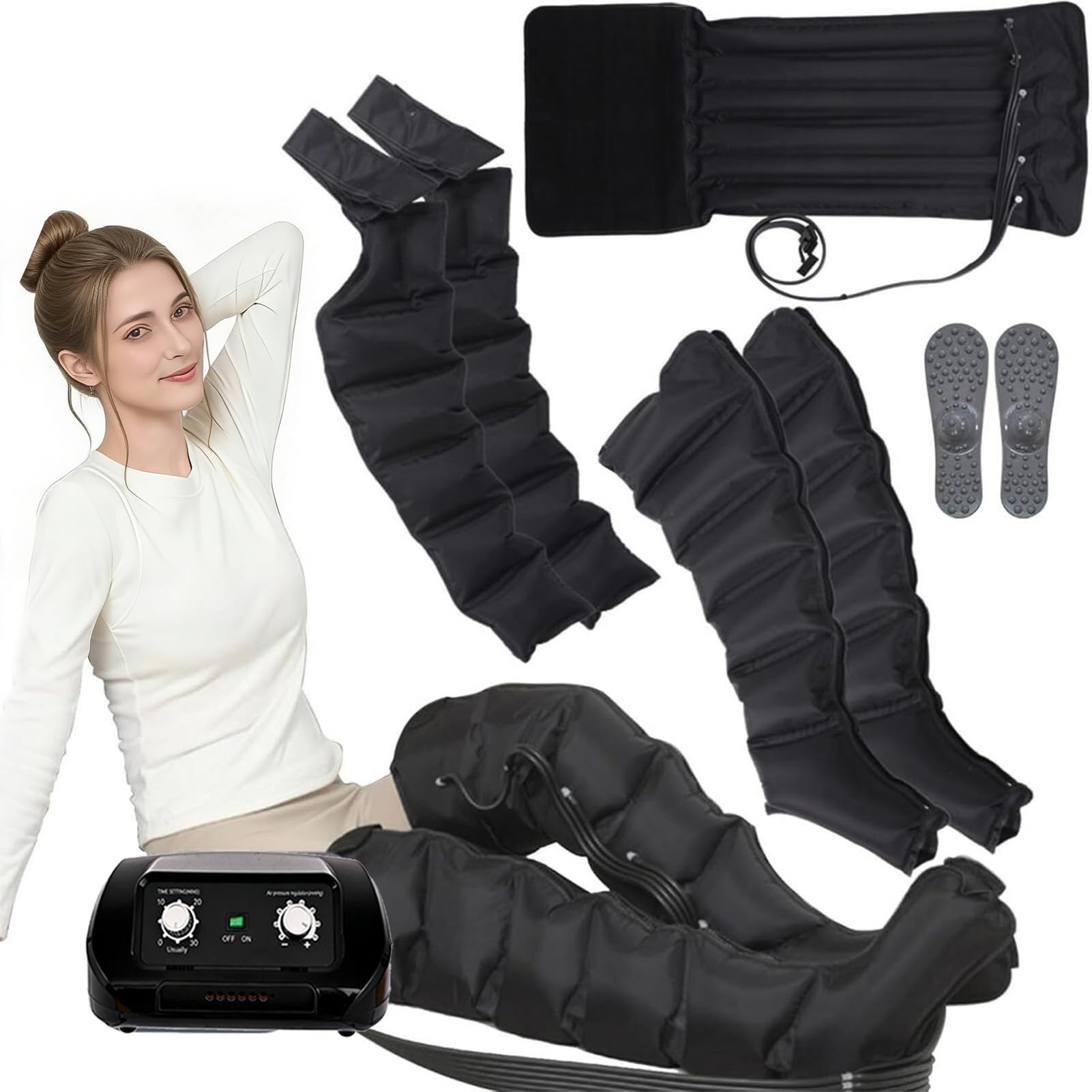 Massaggiatore Elettrico a Compressione d'Aria, Macchinario Pressoterapia Professionale Con 6 Camere, Massaggiatore Elettrico Per Piedi, Gambe e Braccia, Pressione Temporale Regolabile Per Casa