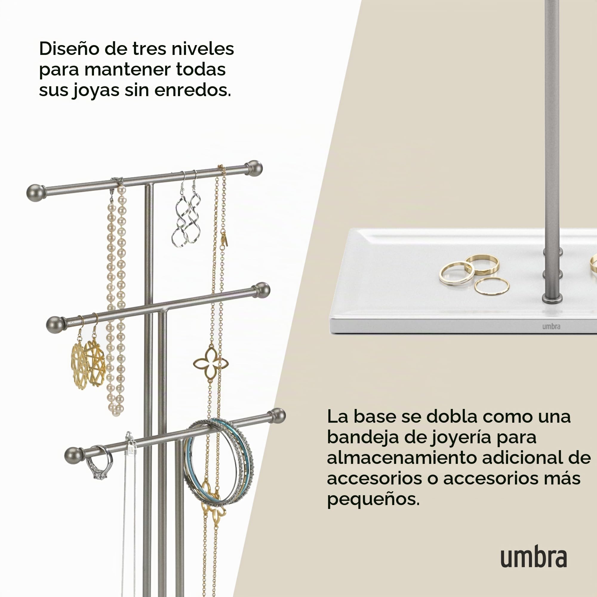 Umbra Trigem Soporte de joyería, Acero, Blanco/Níquel metálico