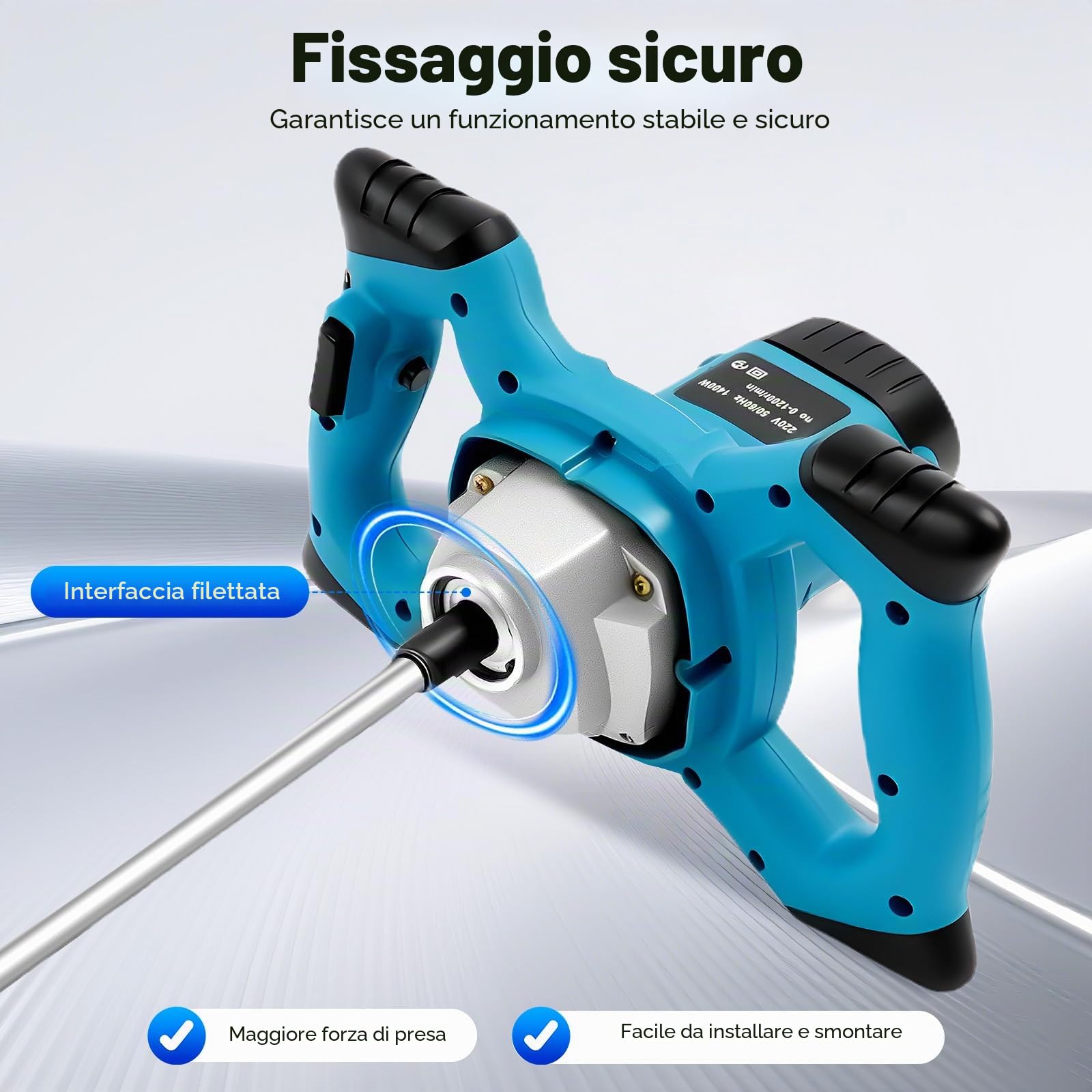 Miscelatore elettrico per malta da 1400 W con regolazione a 6 marce, agitatore manuale da 1200 giri/min con doppia pagaia e impugnatura antiscivolo, miscelatore per malta a secco per vernice, intonaco
