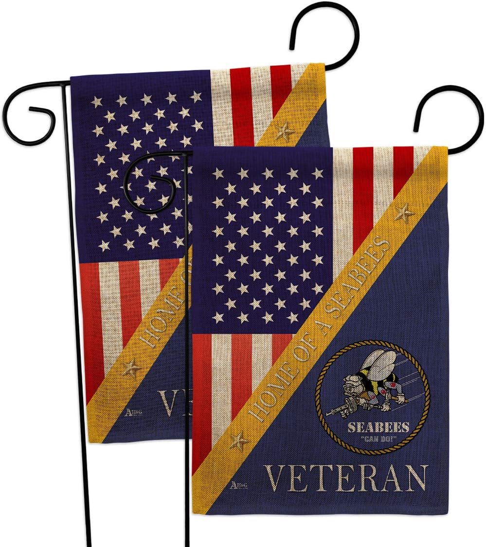 Home of Seabees Burlap Garden Flag - 2pcs Pack Armed Forces Navy USN Seabee United State American Military Veteran Retire Official - House Banner Small Yard Gift Double-Sided Made in USA 13 X 18.5