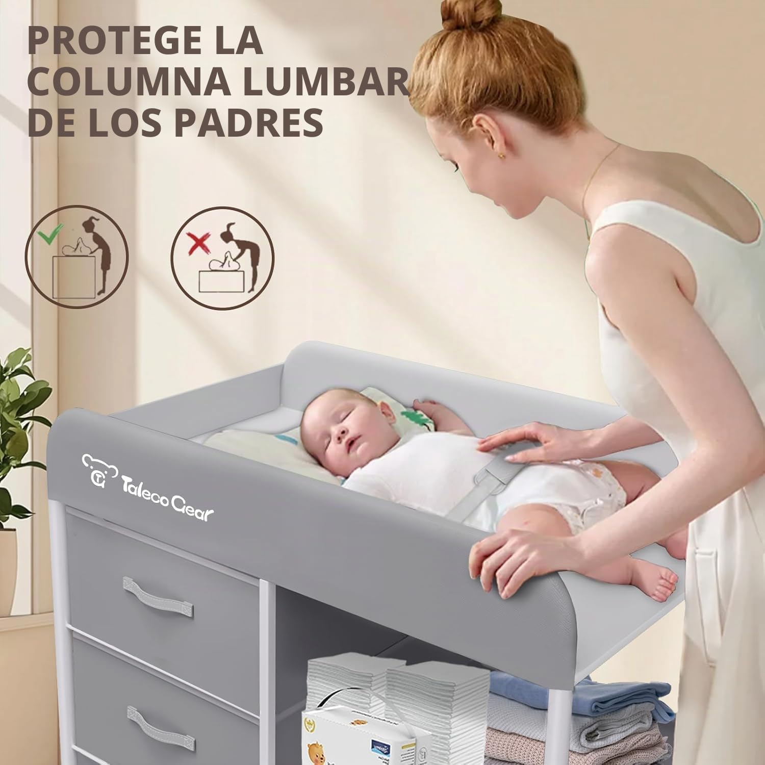 Cambiador portátil con base impermeable, cambiador con 3 cestas de almacenamiento, organizador móvil para habitación infantil para recién nacidos