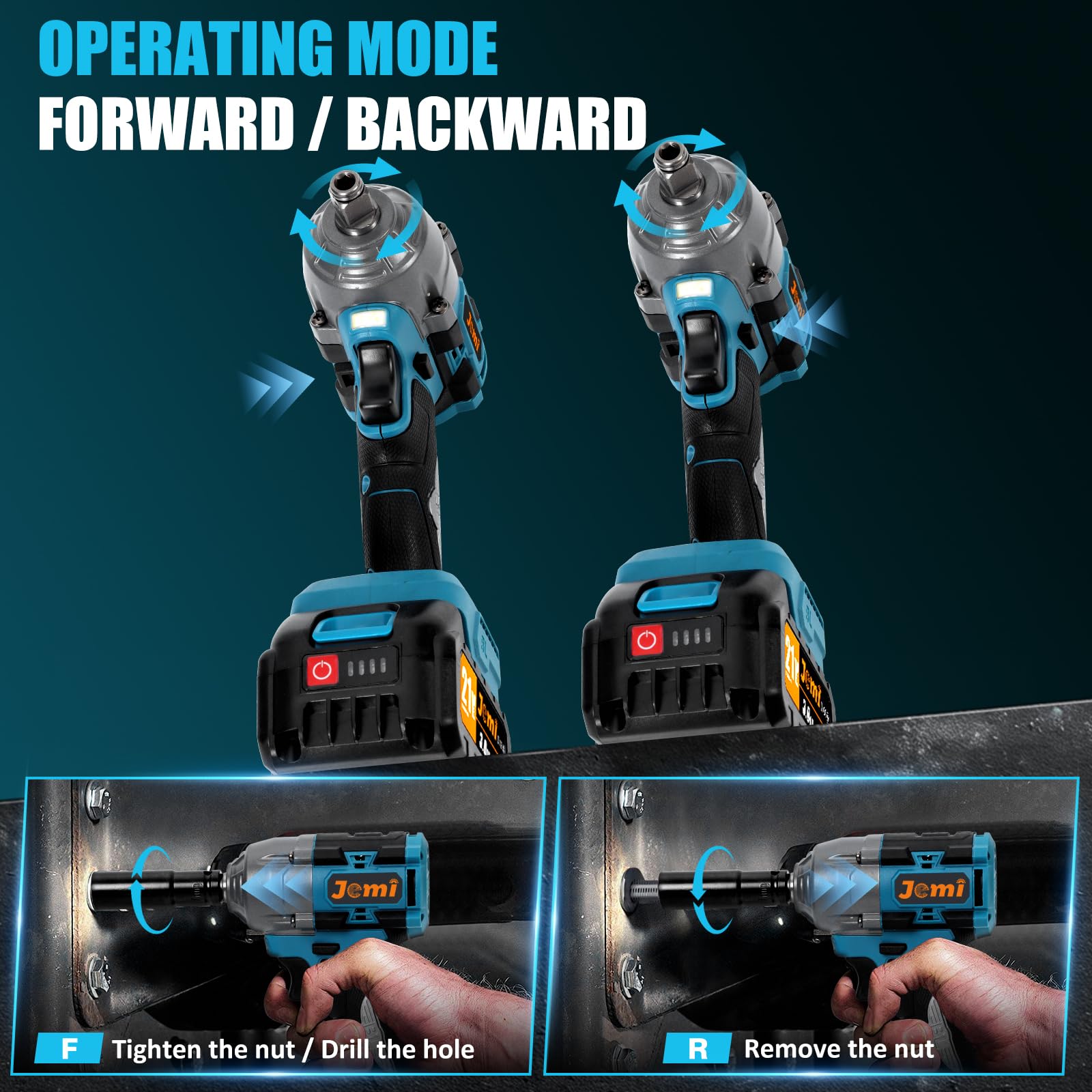 Chiave a urto senza fili 21V 1000Nm, avvitatore a urto 1/2", avvitatore con 2 batterie da 3000 mAh, motore senza spazzole, kit completo accessori, LED