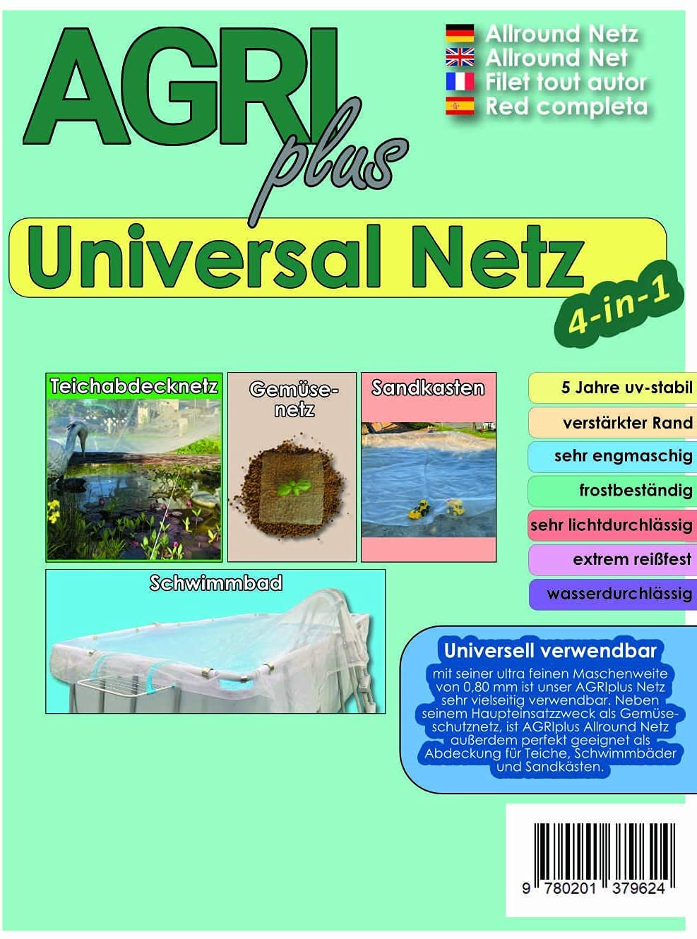 Set AGRIplus Pool Netzabdeckung mit Holdon Ösen - Sehr feinmaschig UV-beständig & reißfest (4 x 5 m - inkl. 20 Holdon Ösen)