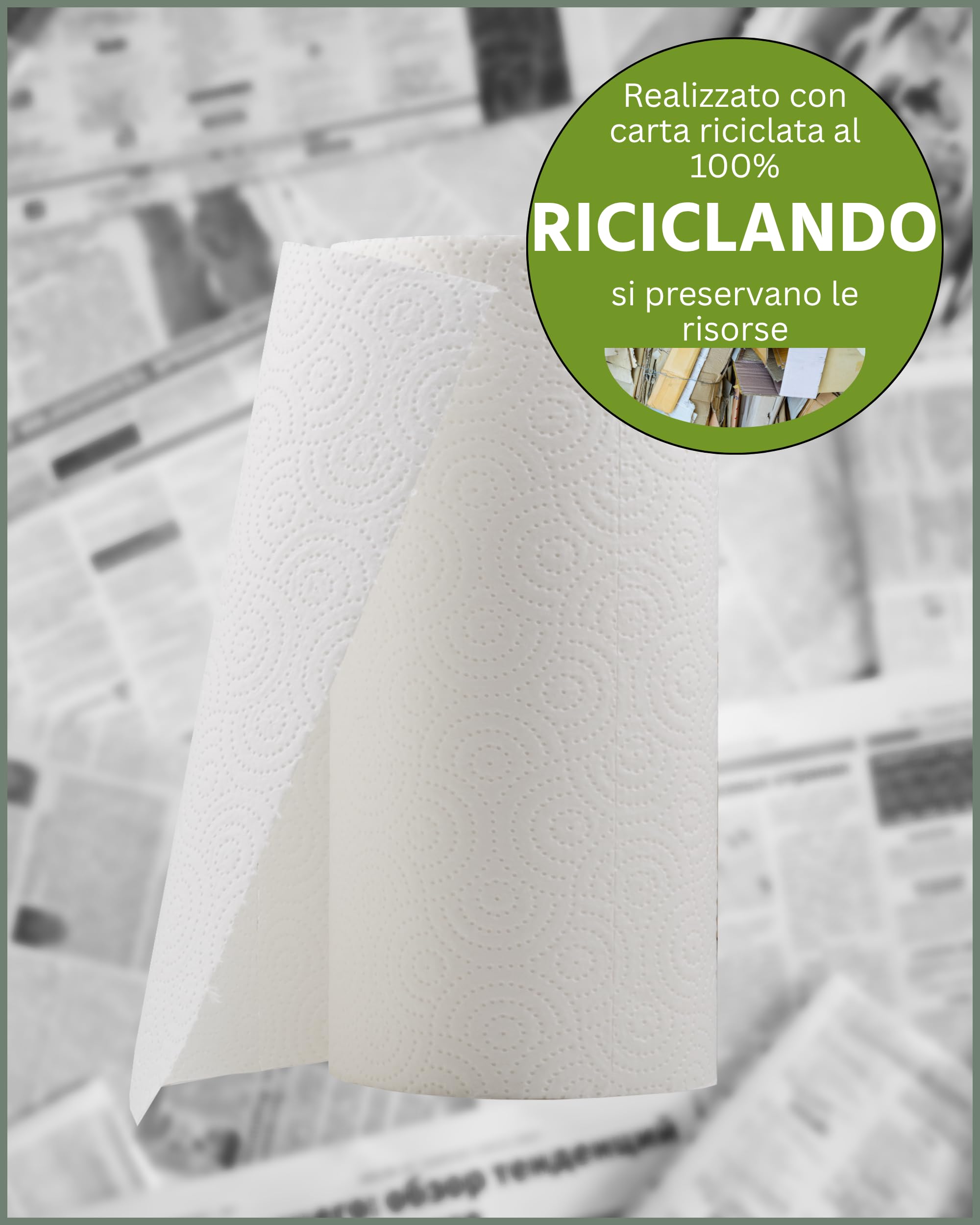 oecolife - Strofinacci da cucina ricicling, 48 rotoli da 90 fogli, fogli corti, rotoli da cucina, sostenibili, rotoli per la casa, asciugamani di carta, carta da cucina