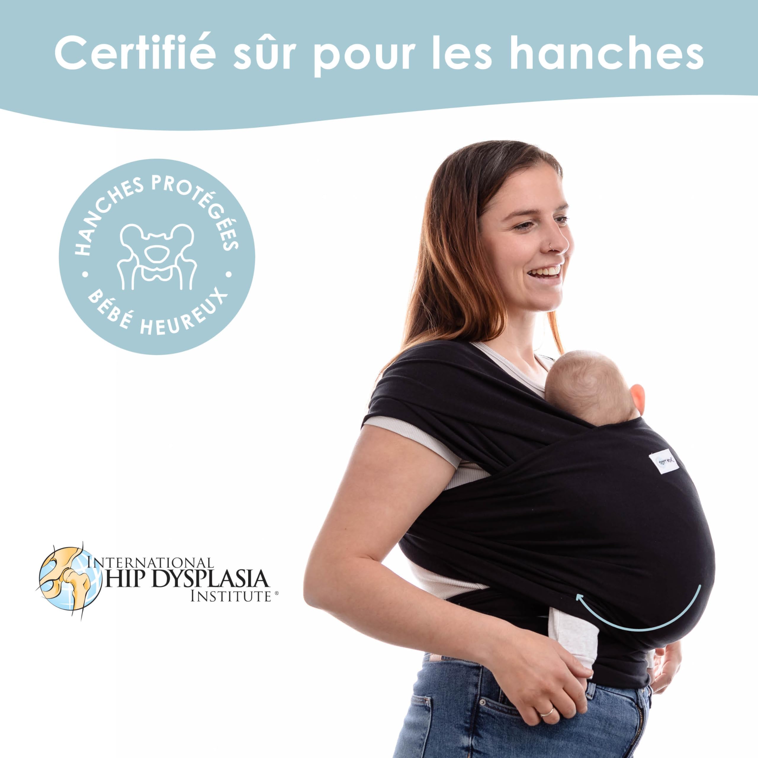 Sleepy Wrap Écharpe de Portage Bébé Pour Nourrissons et Jeunes Enfants – Écharpe de Portage Mains Libres, Élastique, Ergonomique et Légère – Enfants Pesant Entre 3 et 15 kg (Noir)
