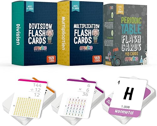 Miniatura 1 de merka Tarjetas didácticas Tabla periódica de elementos, datos de multiplicación (para números 0-12) y hechos de división (para números 0-12) -