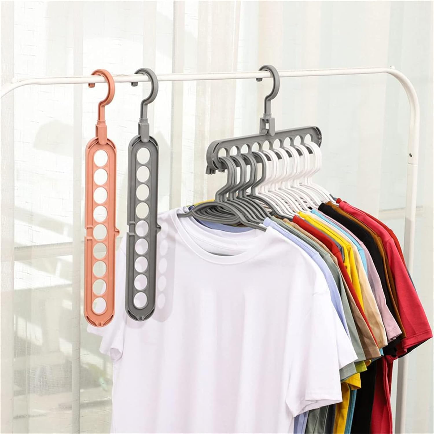 MAPPERZ Plastic Space Saving Clothes Hangers | Multifunctional Smart Closet Organizer |Wardrobe Clothing Cascading Hanger 9 Slots Shirts Pants Dresses Coats (4)
