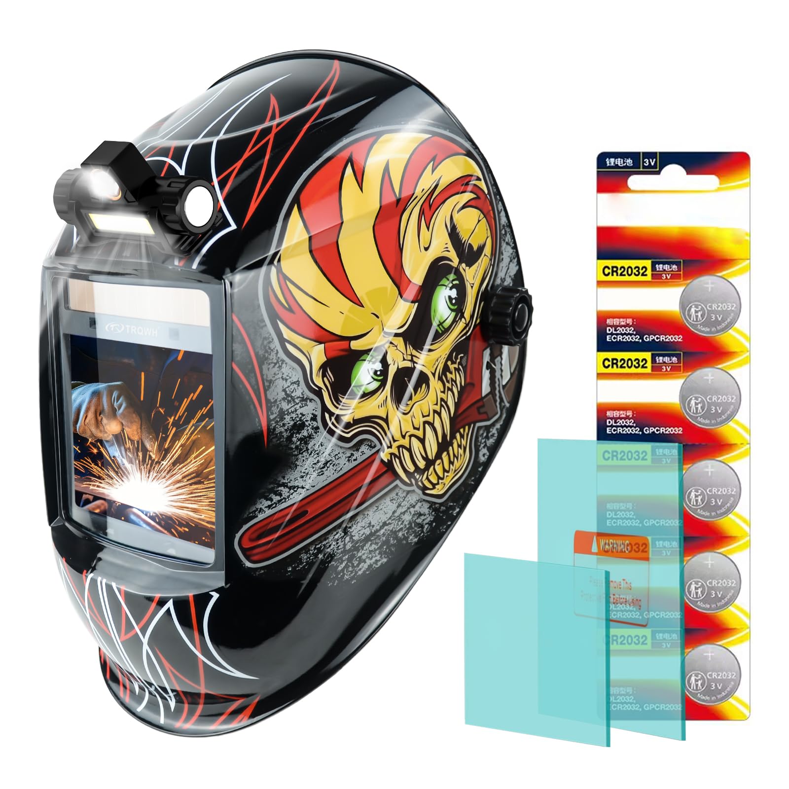 TRQWH Welding Helmet Auto Darkening Large Viewing True Color Solar Powered Welding Hood with 4 Arc Sensor Adjustable Wide Shade Range 4~5-8/9-13 Welder Mask for TIG MIG ARC Weld