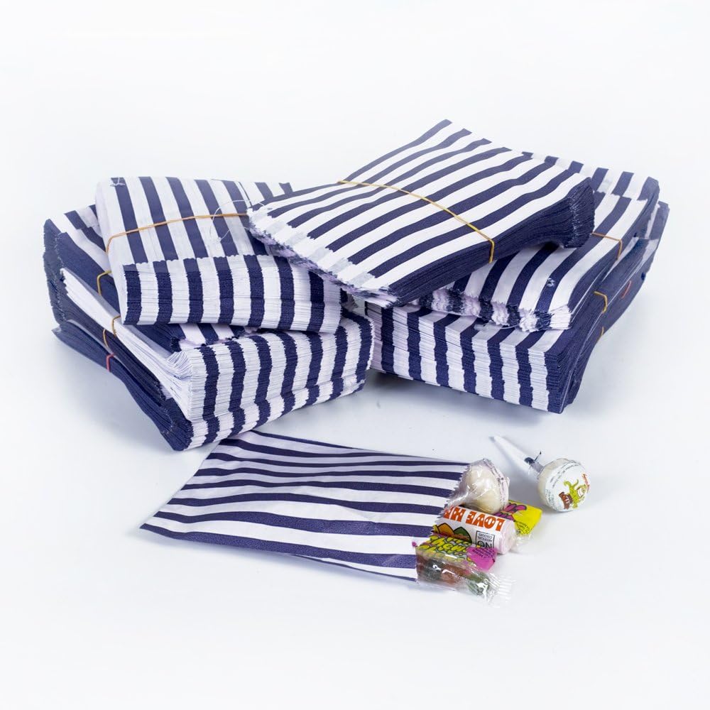 UNIPACKLTD® Blue Candy Stripe Paper Bags - 10" x 14" - (1 pack = 100 bags)