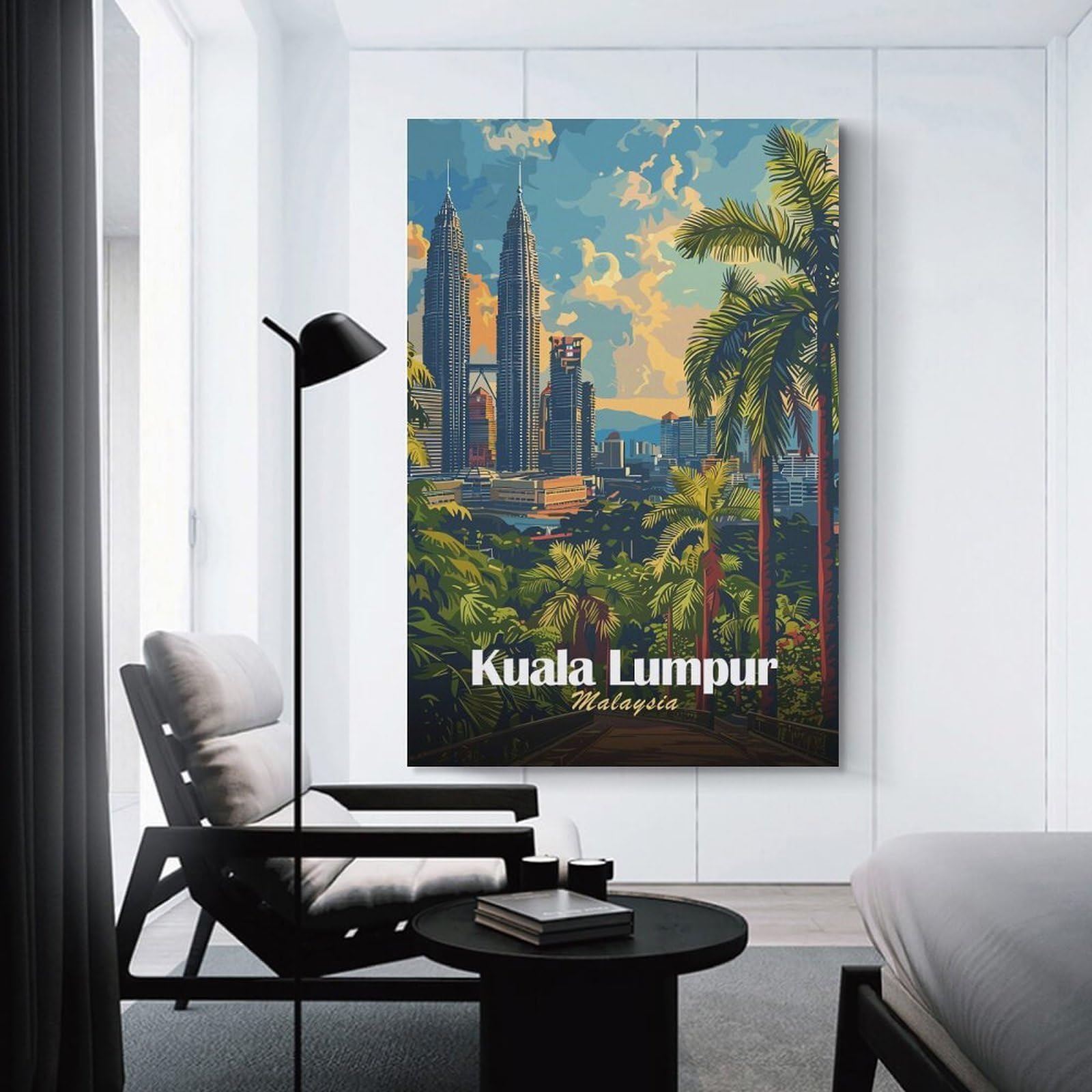 Junmoney Kuala Lumpur, Malaysia Cityscape Art Hanging Wall Art 24x36inch(60x90cm), for Bedroom Walls, Guest Spaces Or Lounges, Home Artwork with A Soft Interior Feel