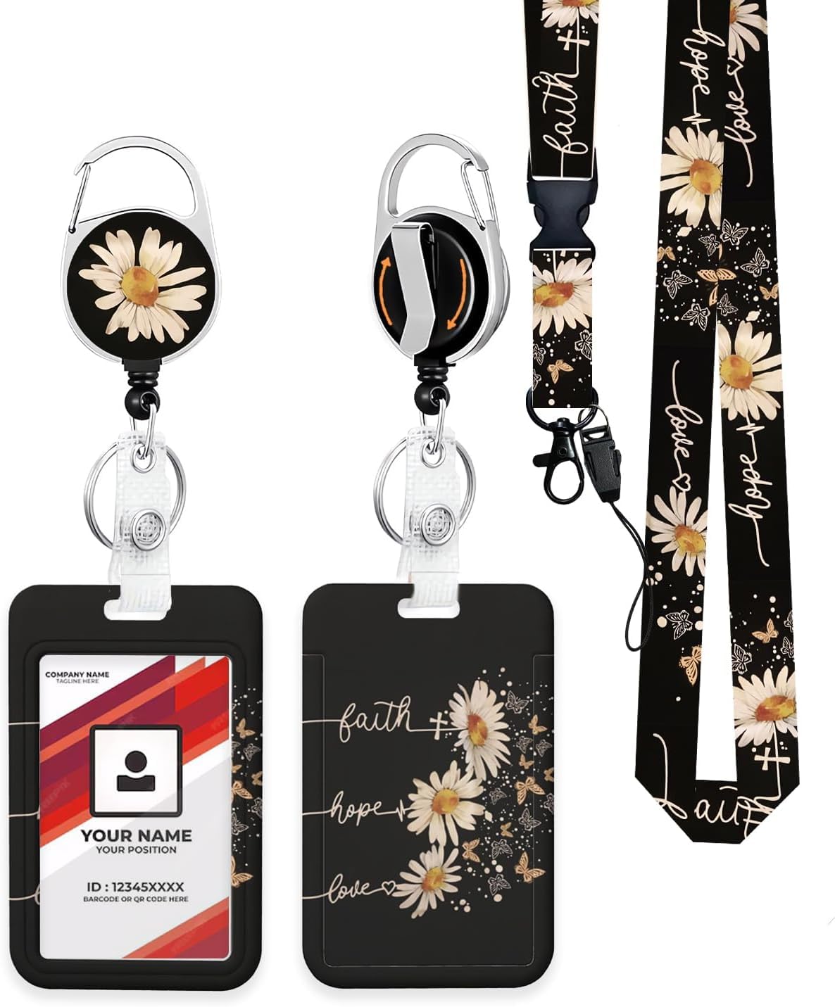 LOPIOIO ID Badge Holder with Retractable Badge Reel Clip, Detachable Lanyards for ID Badges, Vertical ID Card Holder for Women, Men, Nurses, Doctors,