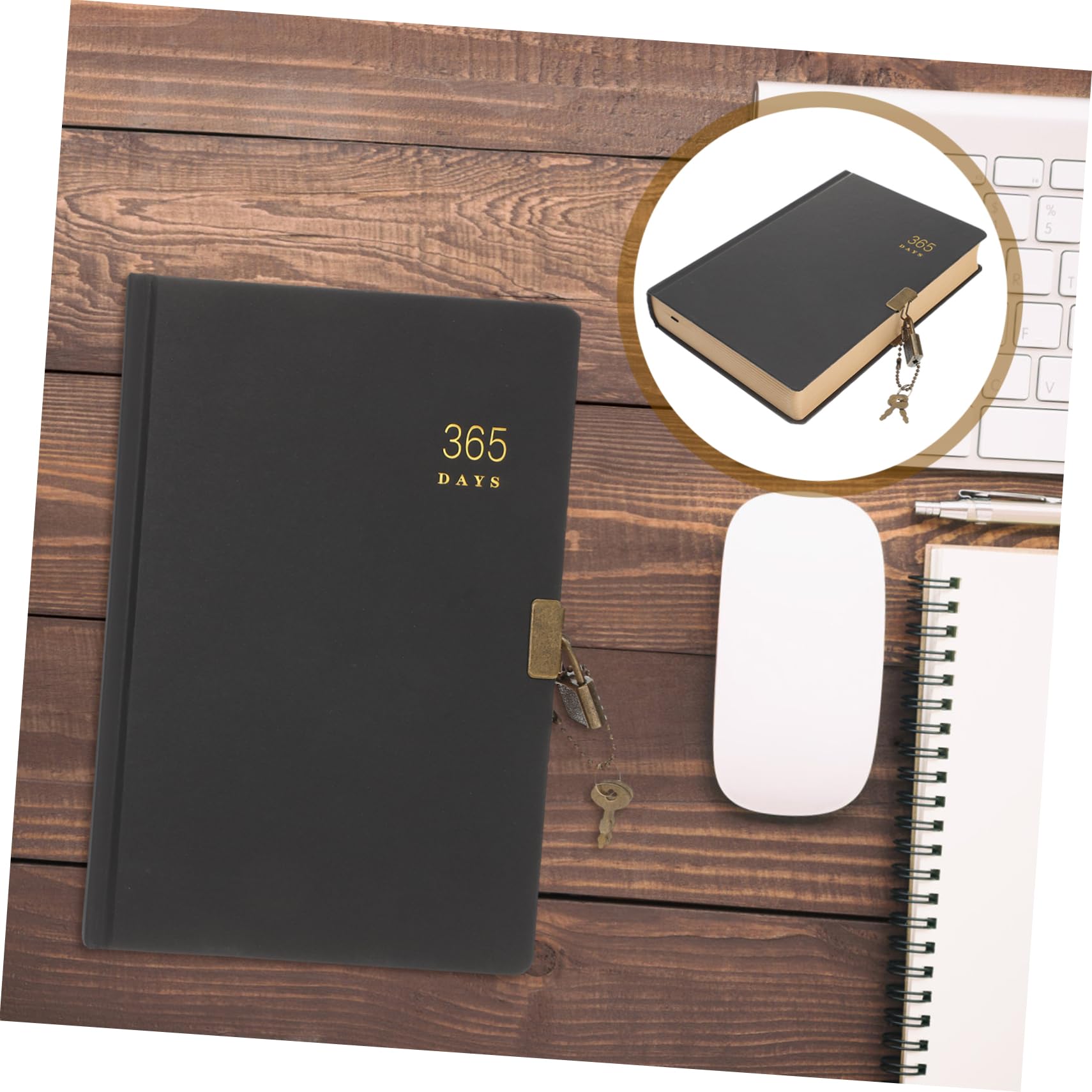 Quaderno Diario Personale con 365 Giorni, Chiusura a Lucchetto, Portatile, Carta, per Viaggio e Scuola, per Insegnanti e Ufficio Stile Casuale