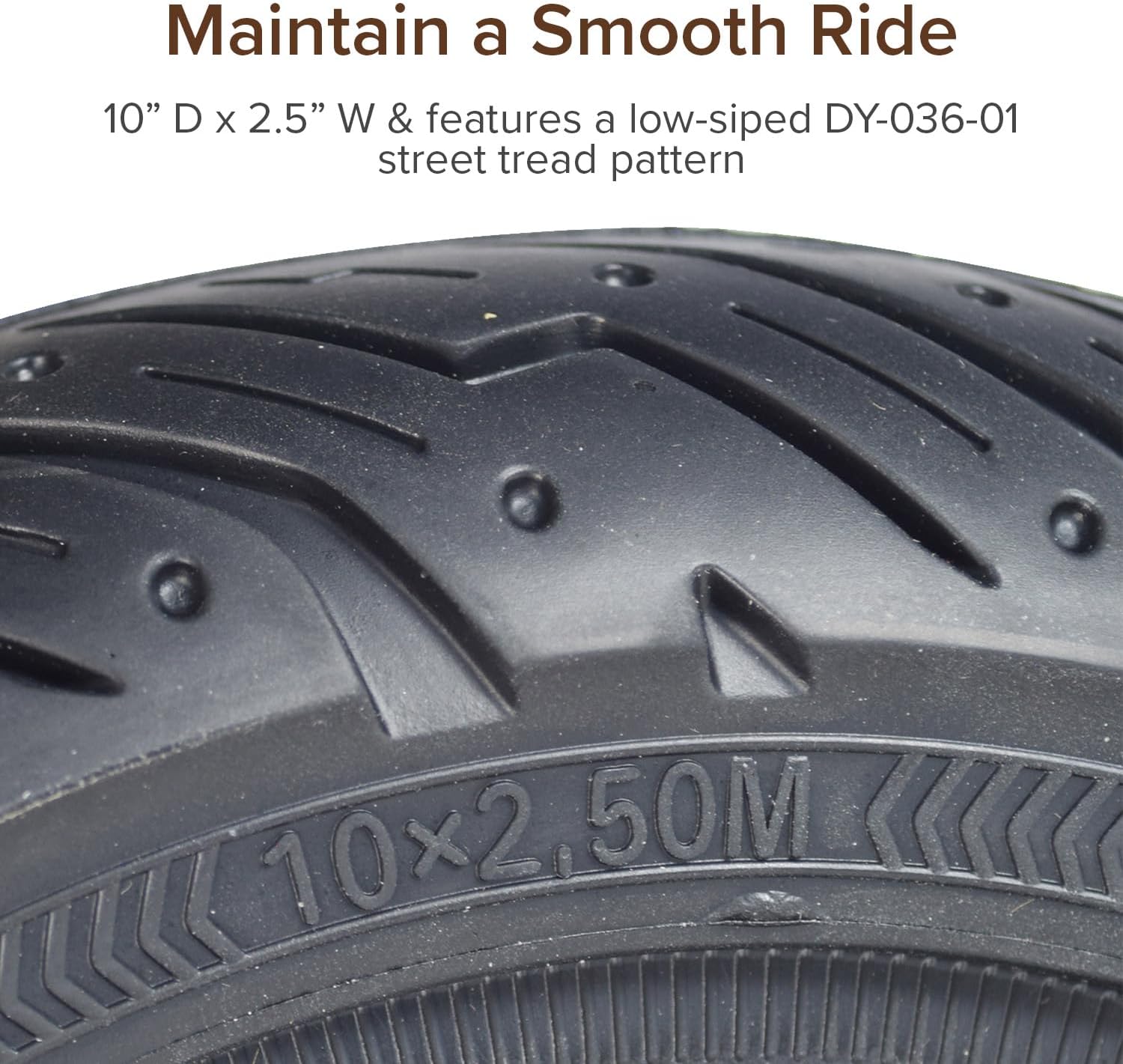 AlveyTech Solid Rubber 10" x 2.50" Honeycomb Tire - Fits The Ninebot by Segway MAX G30 Electric Scooter, Flat Free Solid Tire For Front or Rear Wheel Replacement with DY-036-01 Tread Pattern (1)