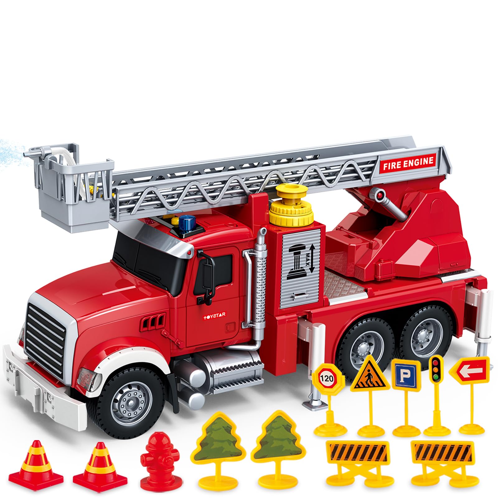 子供用 消防車 おもちゃ 3 4 5 6 7歳の男の子用 15インチ 大型消防救助車 射撃用ウォーターポンプ付き 回転レスキューはしご 光と音 大きな消防車のおもちゃ 幼児向けギフト