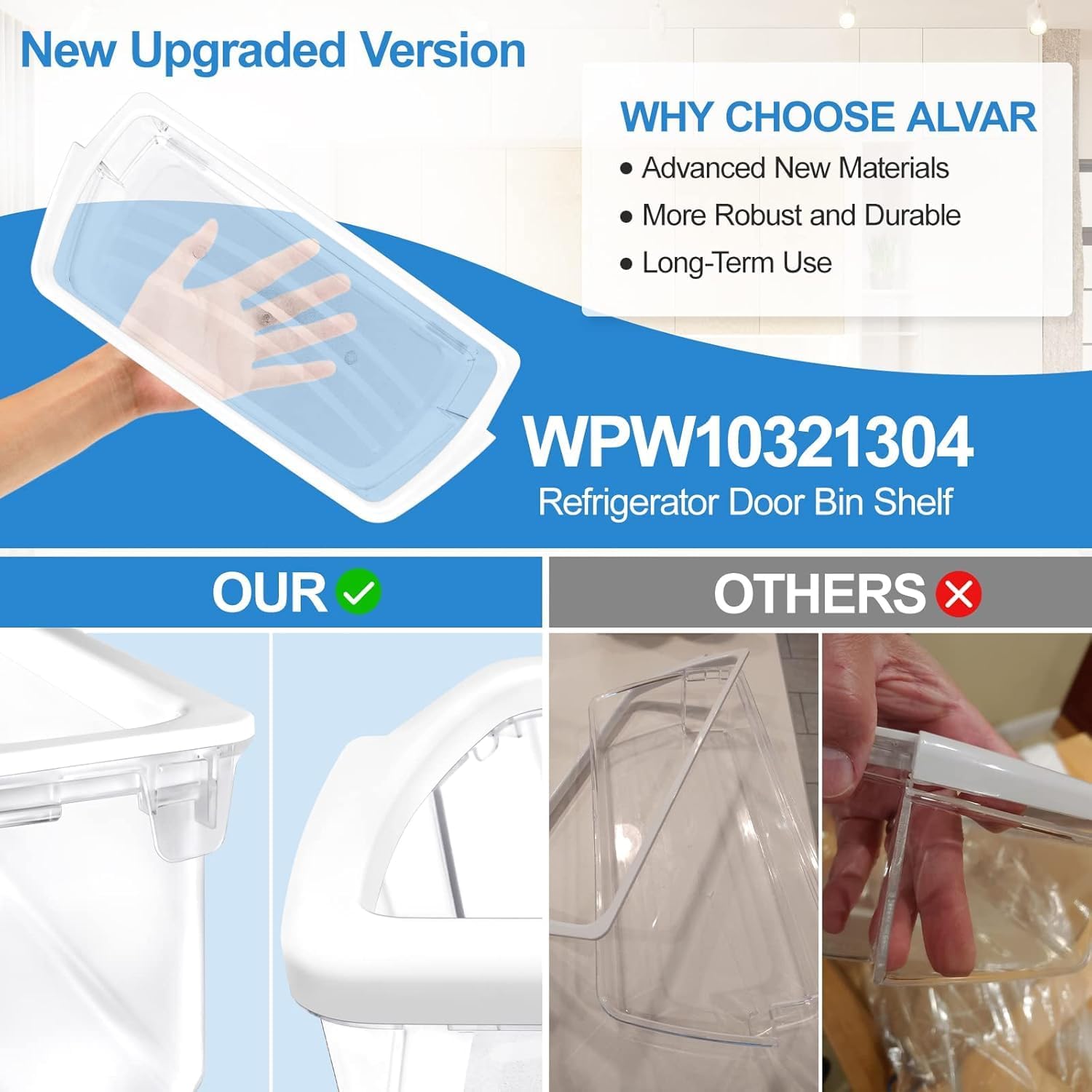 UPGRADED W10321304 WPW10321304 Refrigerator Door Shelf Bin Compatible with Whirlpool Refrigerator Door Shelf Parts WRS325FDAM04 PS11752778 AP6019471 2179574 2179575 Whirlpool Fridge Door Shelves