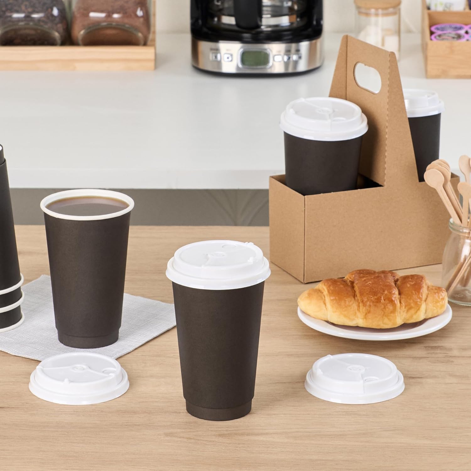 Restaurantware-LIDS ONLY: White Plastic Lids For 8,12,16, and 20 Ounce Coffee Cups, 100 Coffee For Hot Cups - Sip and Straw for Paper Cup, Sold Separately