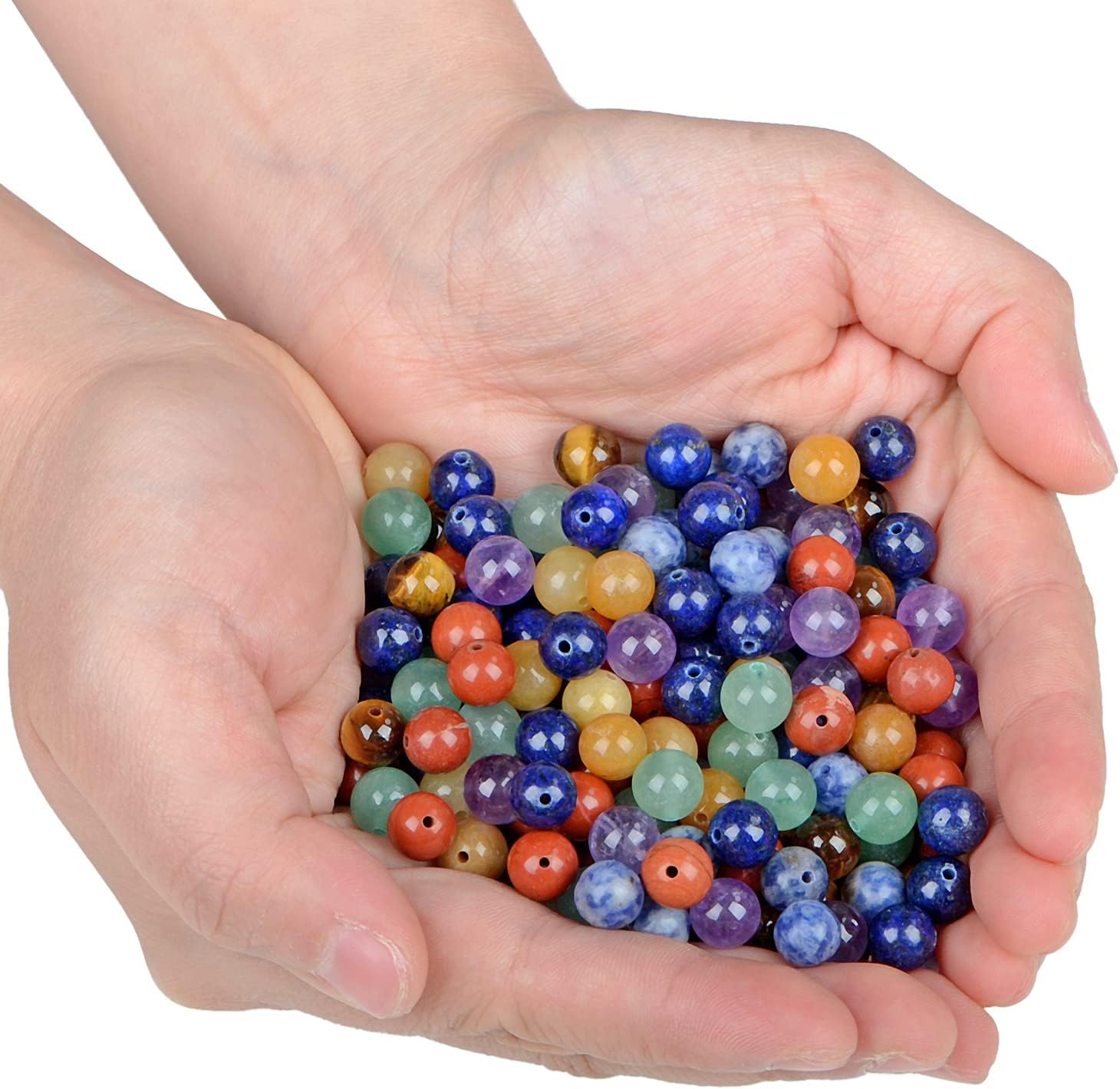 Bymitel 140pcs Natural Crystal Beads Stone Gemstone Round Energy Healing Loose Beads with Stretch Cord for Jewelry Making Bracelets Anklets (7-Colors Chakra, 8mm 140pcs) - Image 3