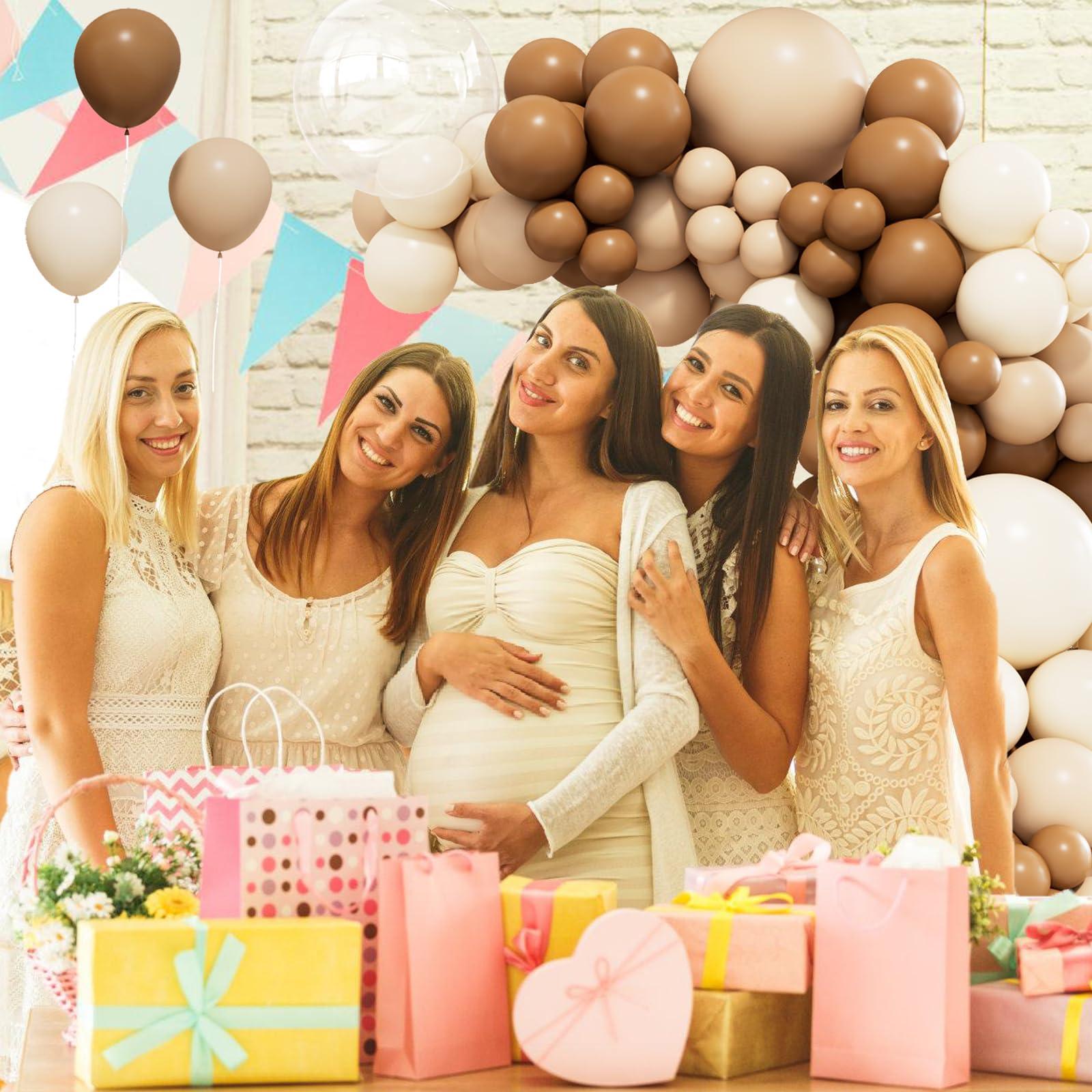 Kit de arco de globos de color marrón, kit de arco de guirnalda de globos de diferentes tamaños, marrón, beige, nude, bronceado, blanco, arena, globos para decoración de oso netural, baby shower