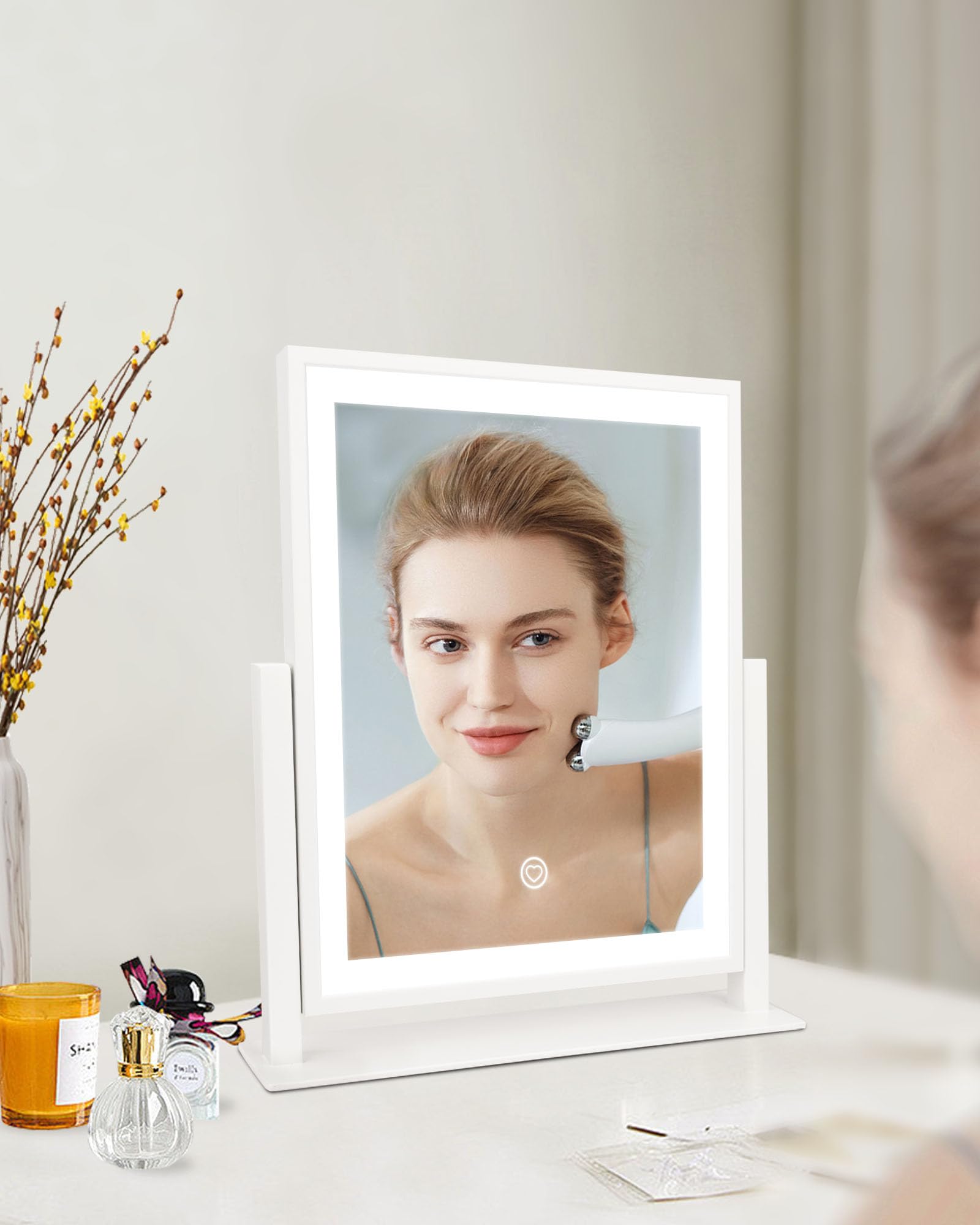 Espejo de tocador clásico con luces, espejo de maquillaje iluminado de mesa de 13 pulgadas, luces LED para sobre el fregadero, control táctil inteligente, regulable continuo, 3 modos de 7
