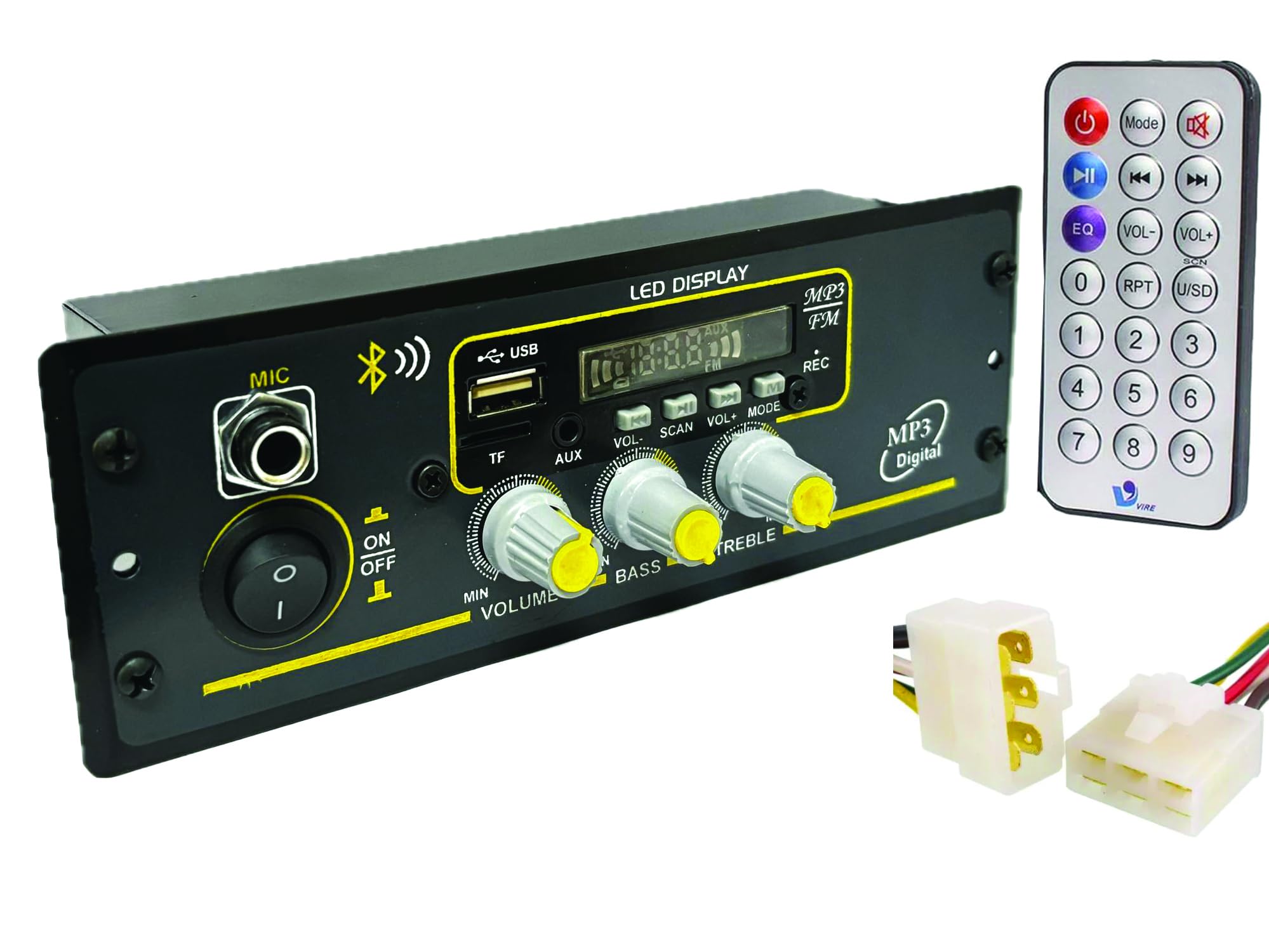 Tech-lobby TDZ1240 Double IC High Power Universal Fit Mp3 Car Stereo with Bluetooth/USB/FM/AUX/MMC/Remote & Built-in Equalizer with Bass & Treble Control with Mic Input-image-39