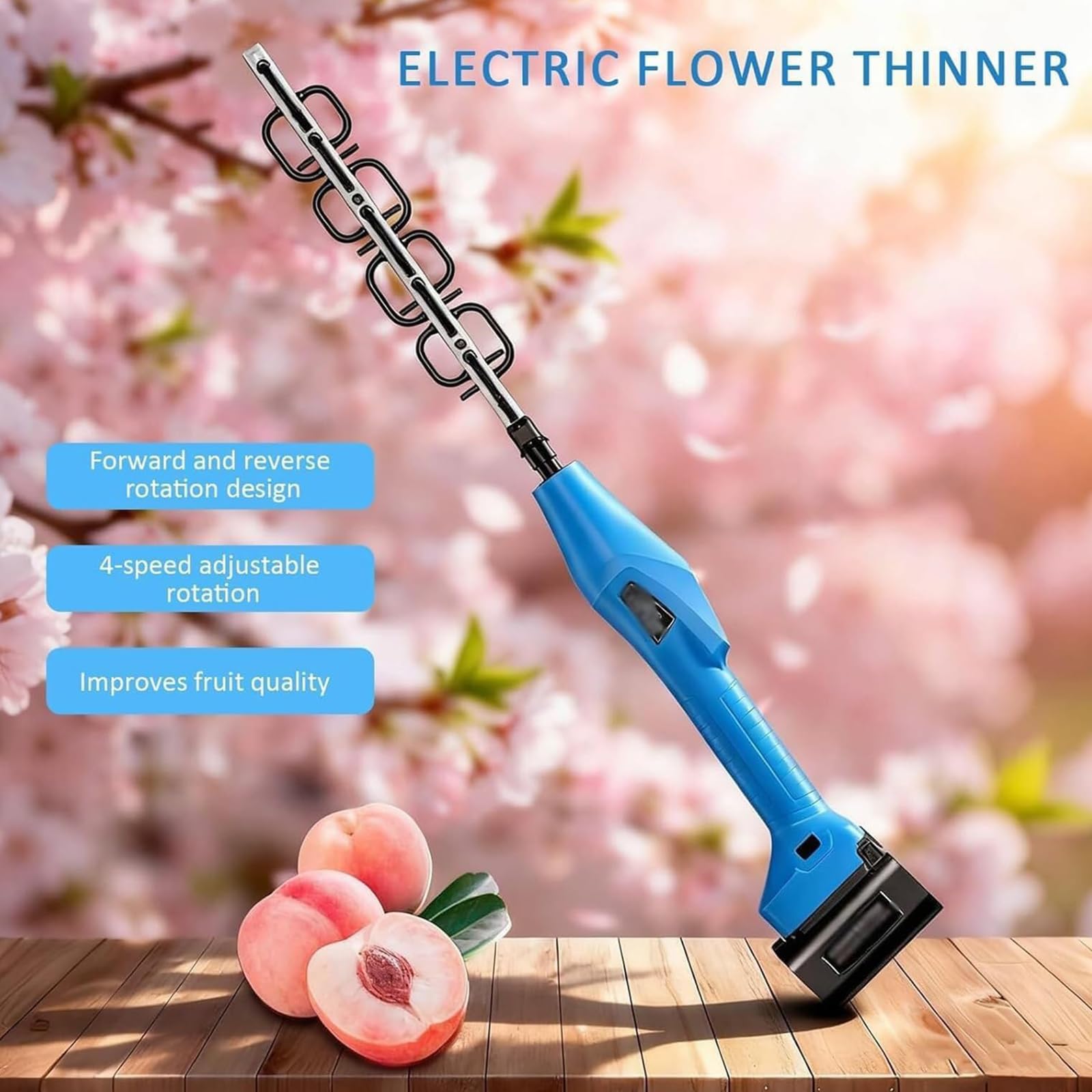 Strumento senza fili per sfoltire alberi da frutto, velocità regolabile, design reversibile, include 2 batterie, ideale per boccioli e fiori di pesco, prugna e ciliegio