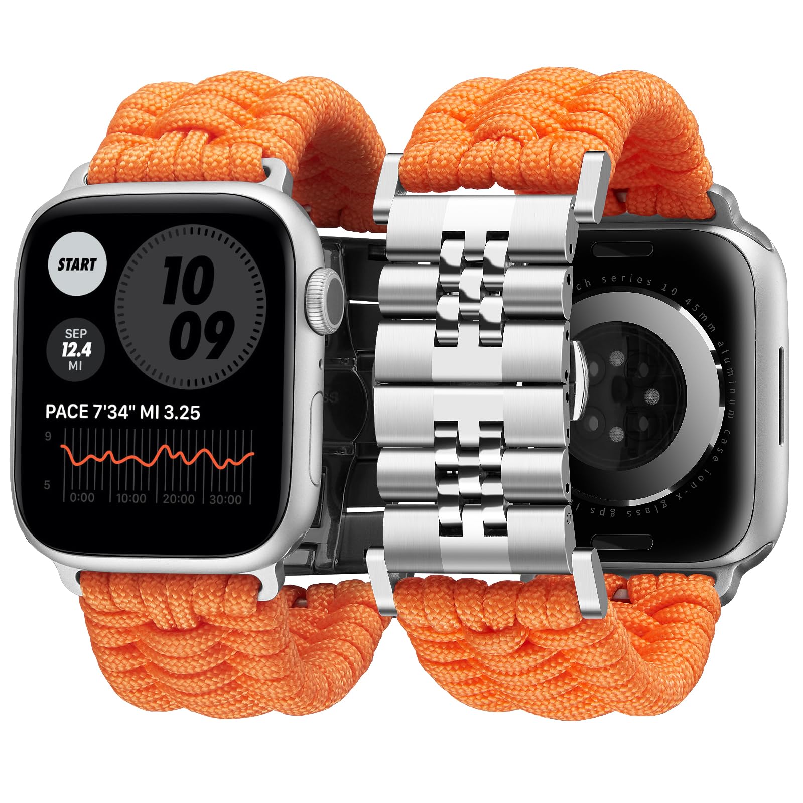 BINLUN Compatible with Apple Watch Band 49mm 46mm 45mm 44mm 42mm 41mm 40mm 38mm Braided Paracord Stainless Steel Sport Watch Strap Fit for iWatch