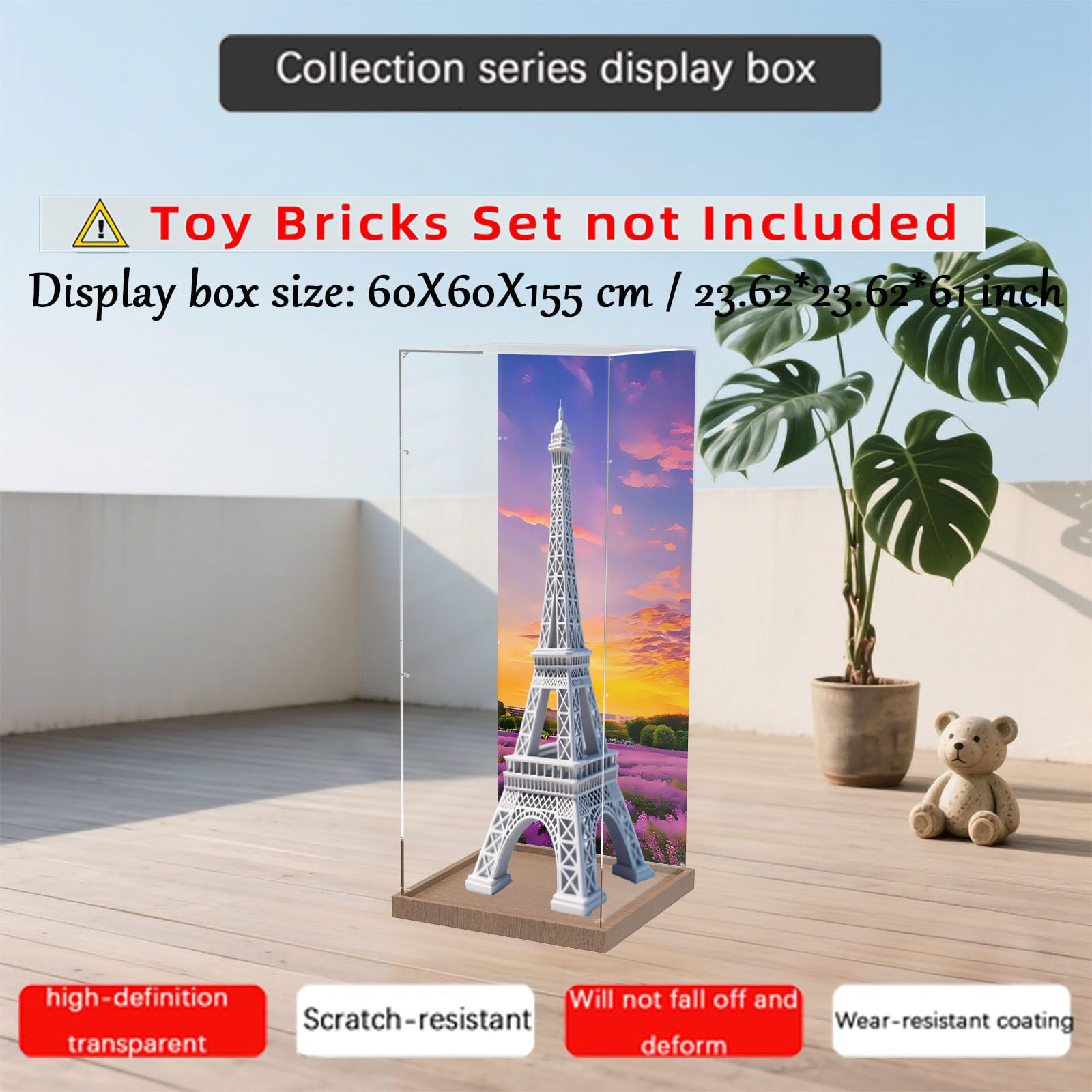 Przezroczysta akrylowa witryna do Lego 10307 Paryska wieża Eiffla, pyłoszczelne pudełko do przechowywania z akrylu, kompatybilne z Lego 10307 (model Lego nie wchodzi w zakres dostawy) A, 3 mm