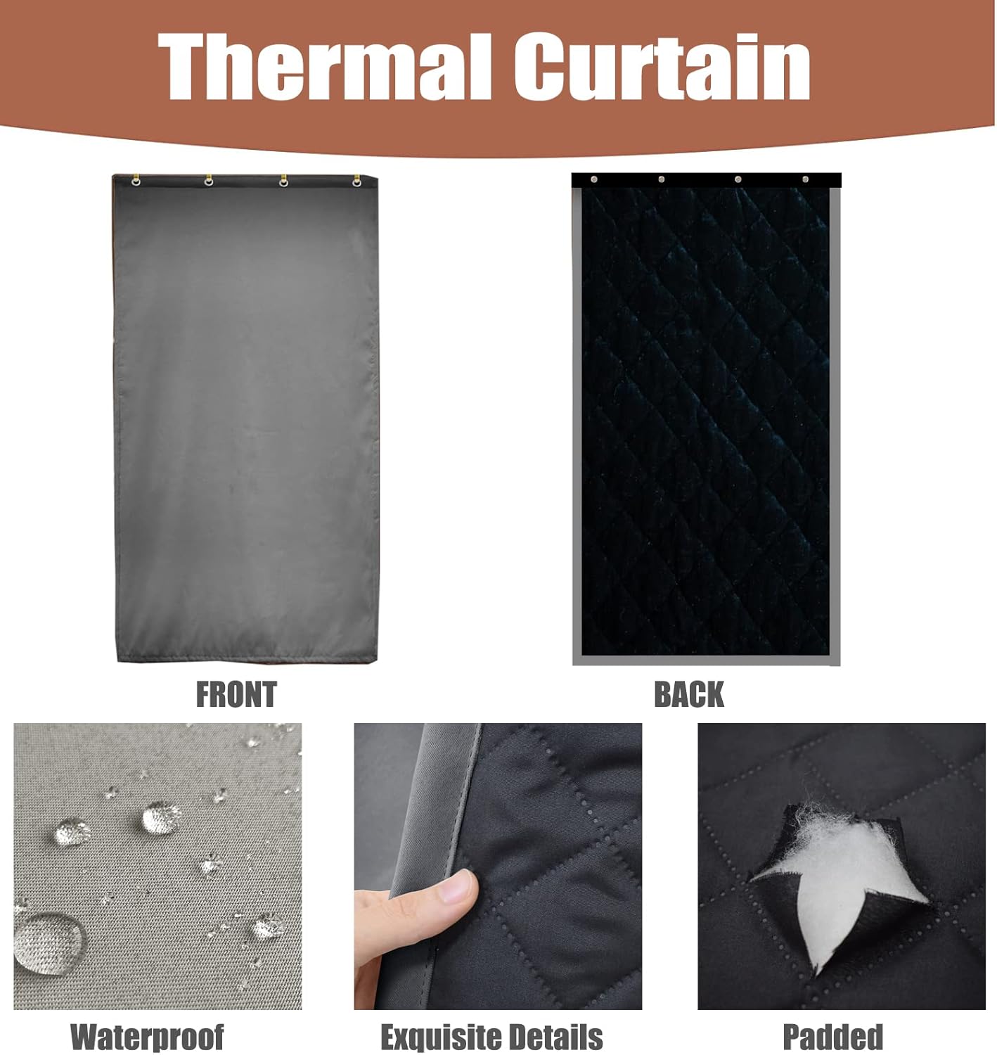 Door Curtain for Doorway Qulited Padded Waterproof Thermal Insulated 100% Blackout Curtains for Home Patio Window Motorhomes Vans Travel Trailers No Drilling 31" W x90 H Green