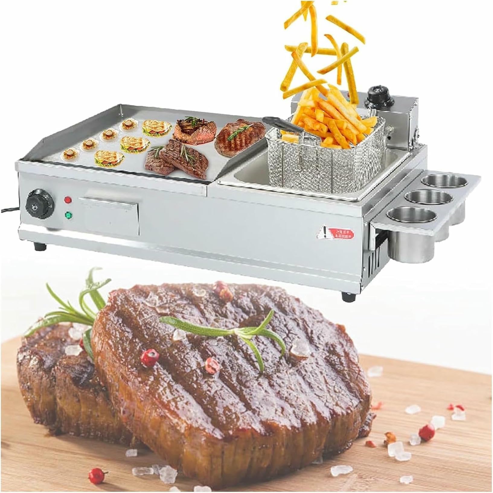 GYKOZY Electric Griddles With Fryer, Commercial Flat Top Grill Breakfast Griddle For Indoor Catering