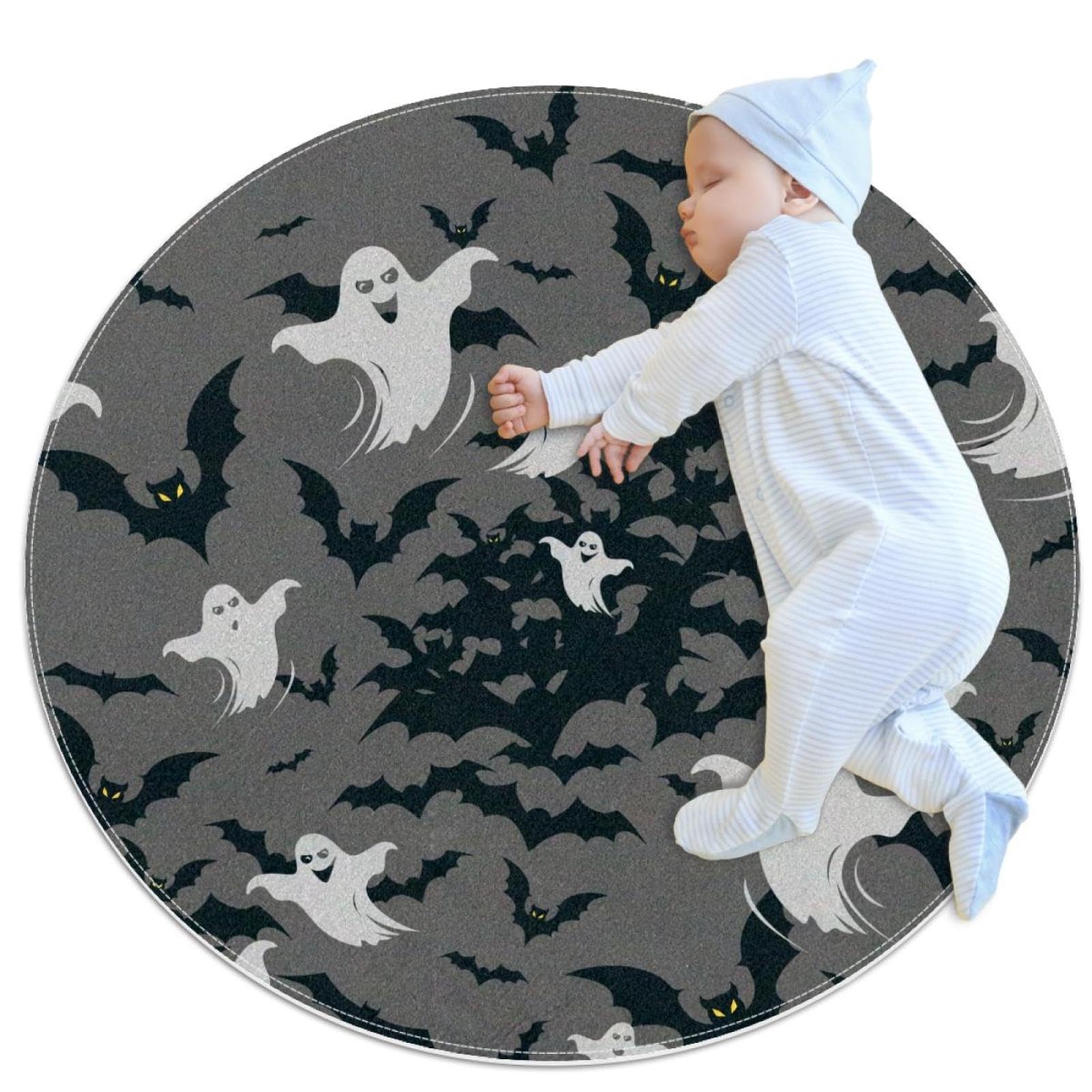 Tapis de salle de bain chauve-souris et fantômes d'Halloween rond 1m