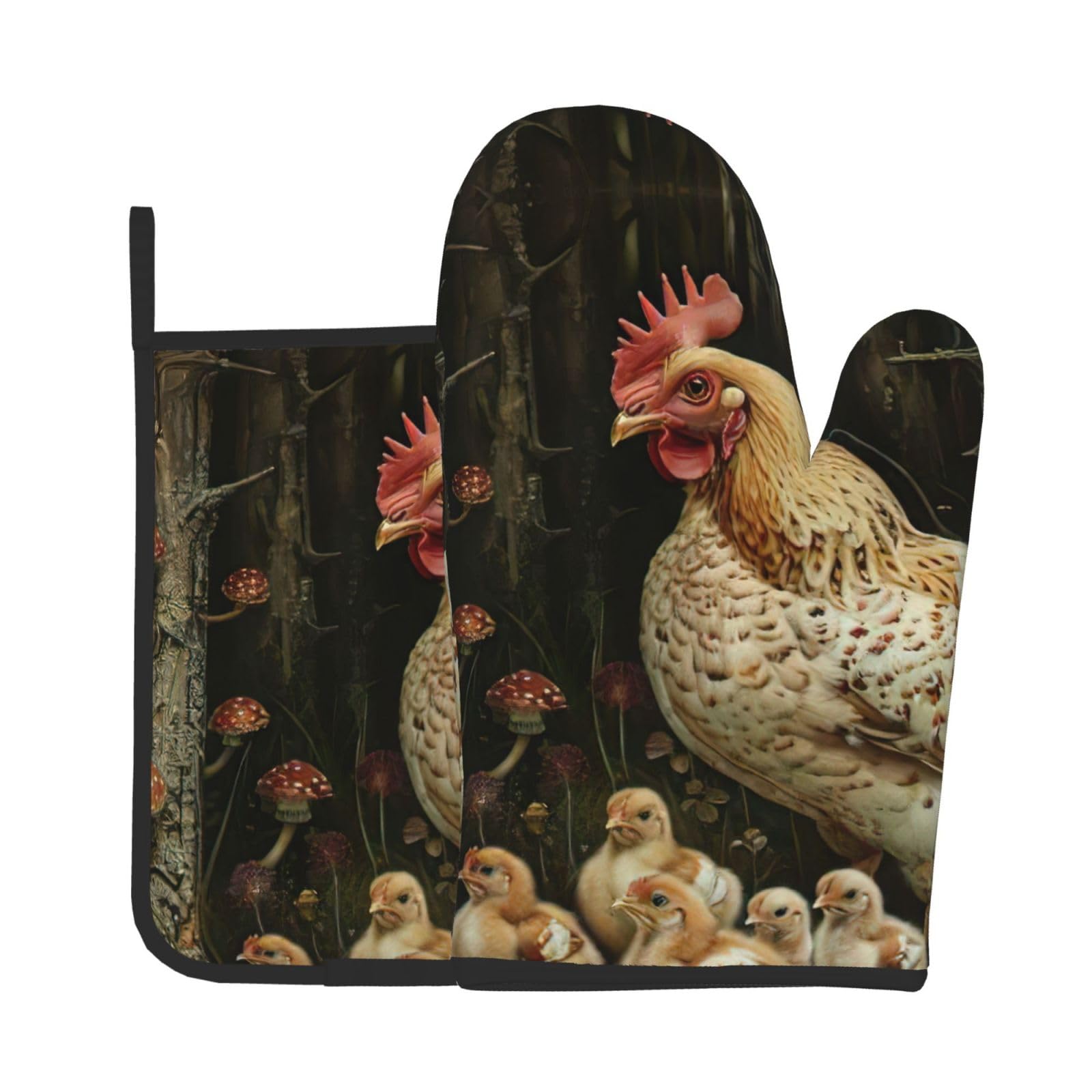 A Brood of Chickens Kitchen Baking Two-Piece Set,Multipurpose Oven Gloves,Used for Barbecue Kitchen Baking