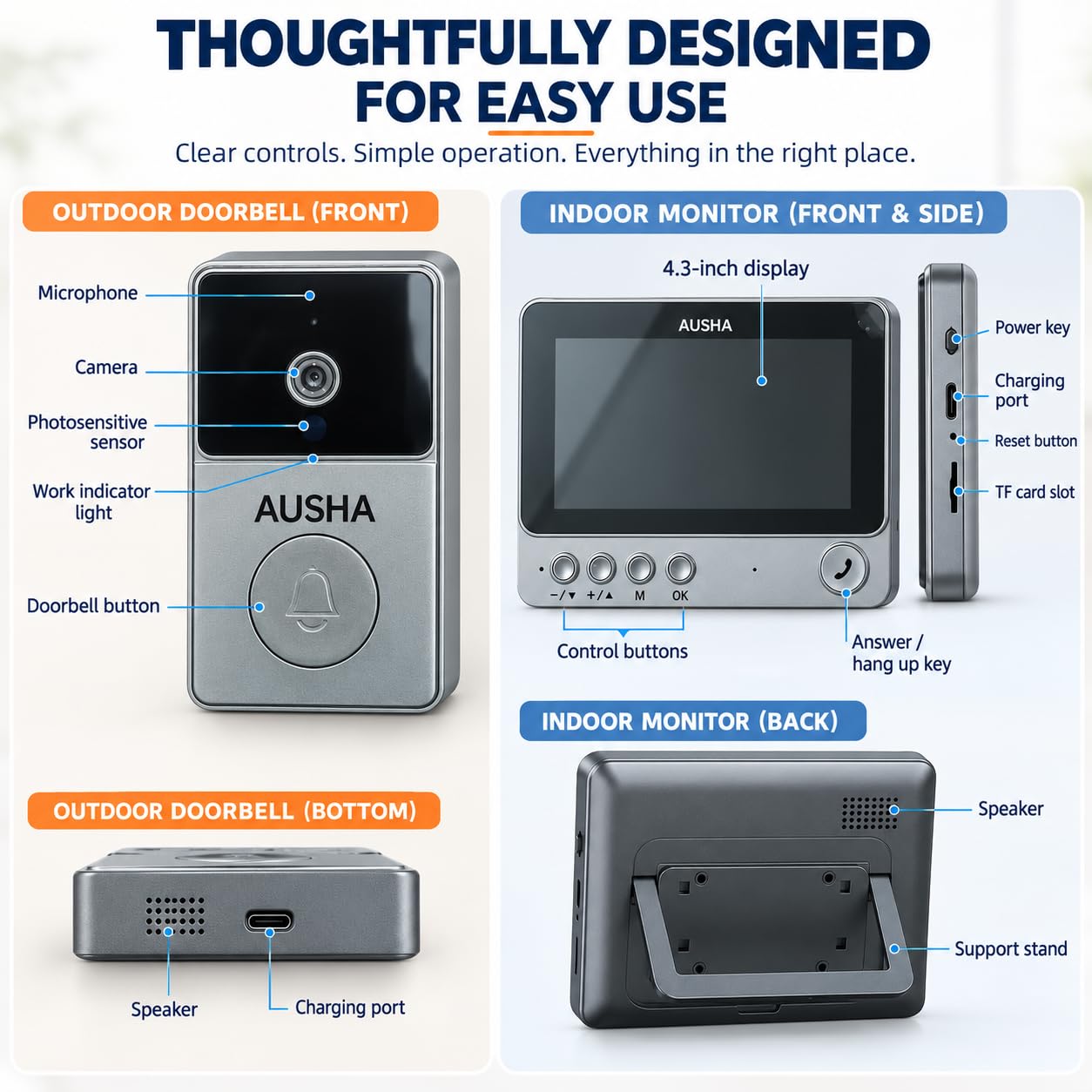 Ausha Wireless Video Doorbell with Color Display -7