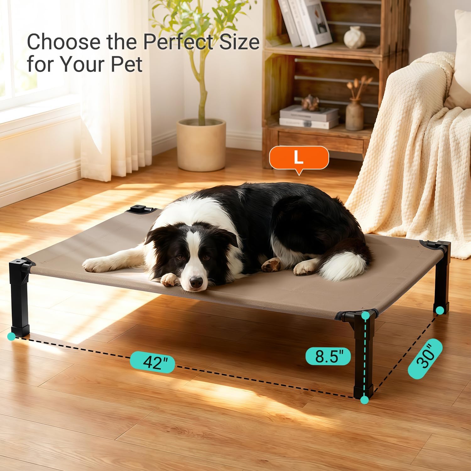 Niubya Elevated Outdoor Dog Bed, Cooling Elevated Pet Cot, Steel-Framed and Non-Slip Feet, Raised Dog Bed with Waterproof, Washable, Breathable Teslin Mesh, 42in