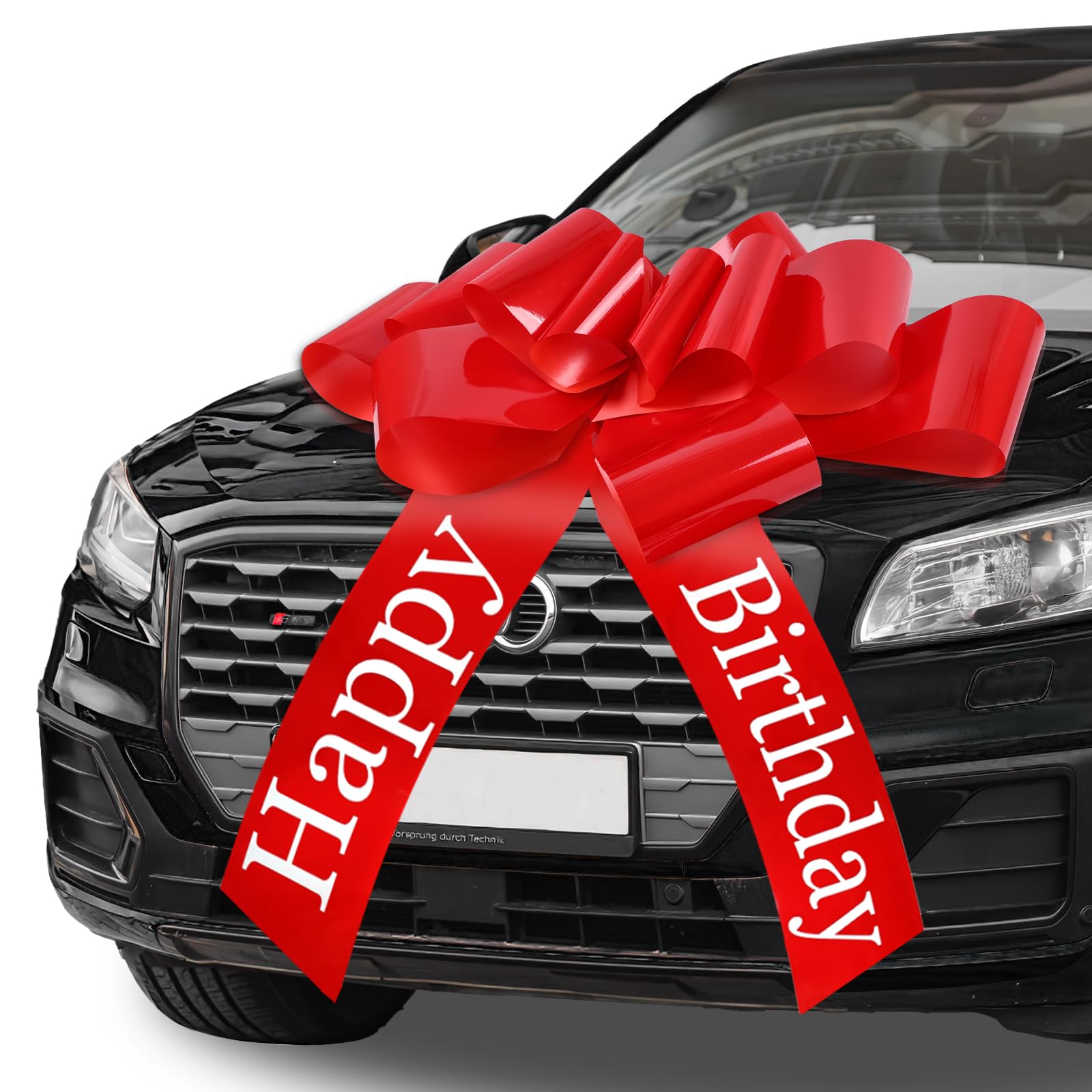 Tikplus Große Schleife für Auto 30 Zoll, Geschenkschleife Groß Happy Birthday, Riesige Autoschleife Rot für Geburtstagsgeschenk & Fahrzeug-Übergabe - 76x80 cm