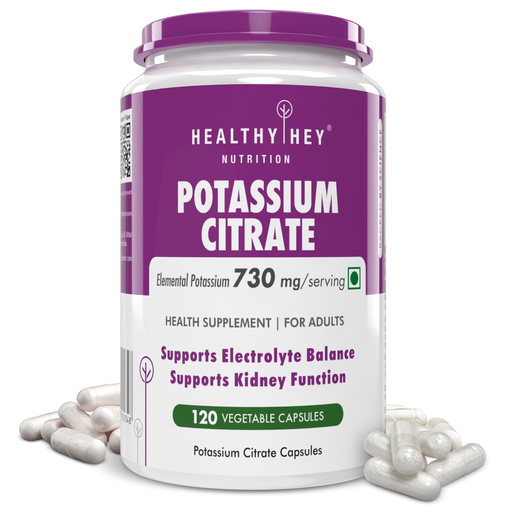 HealthyHey Nutrition Potassium Citrate -120 Vegetable Capsules