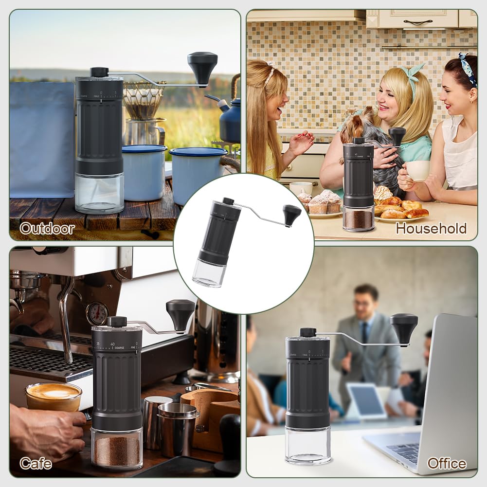 HOTUT Manuelle Kaffeemühle, Handkaffeemühle mit hochpräzisen Keramik-Kegelmahlwerk, Externe Verstellbarer Mahlgrad von grob bis fein, Handmühle kaffee für Zuhause, Büro, Reise
