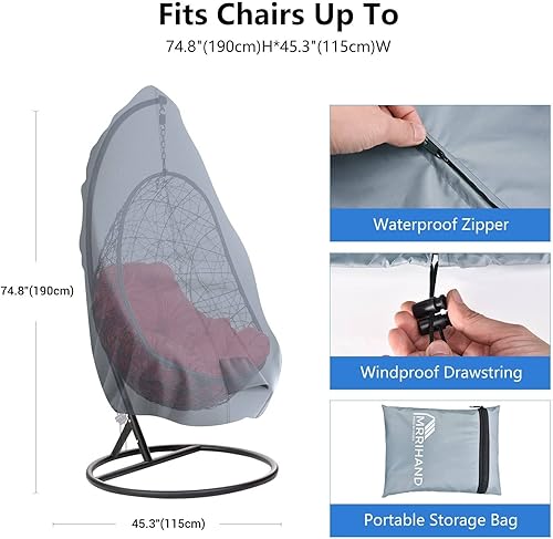 Miniatura 9 de Mrrihand Funda para silla de columpio de patio, fundas impermeables para silla de huevo para muebles de exterior, fundas para silla de huevo al aire