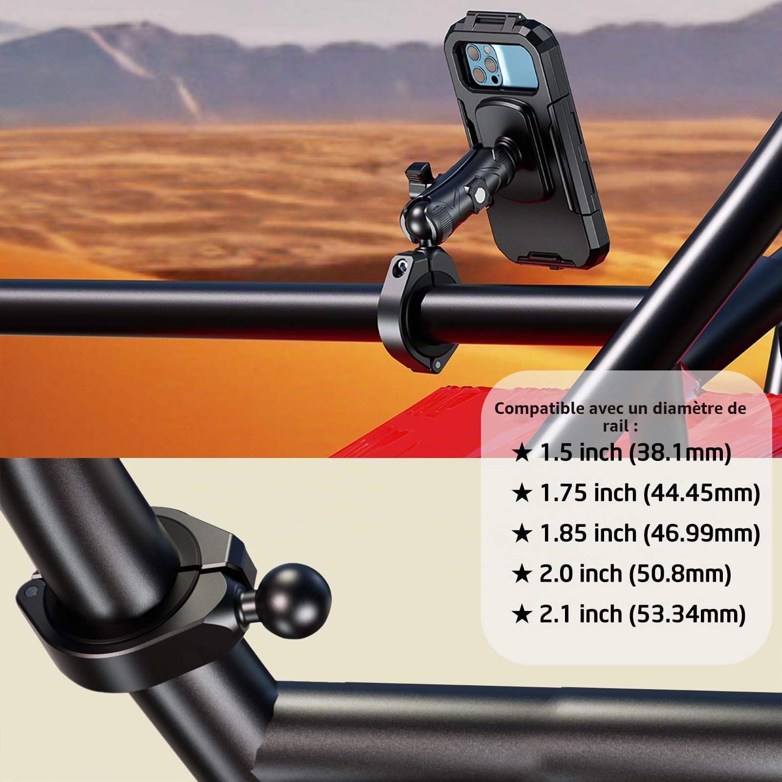 iMESTOU Support de Téléphone étanche pour AVT avec Adaptateur de Fixation pour AVT UTV 1,5''/1,75''/1,85''/2''/2,1'', Convient pour Les Smartphones de 5,5"-6,8"(Taille L)