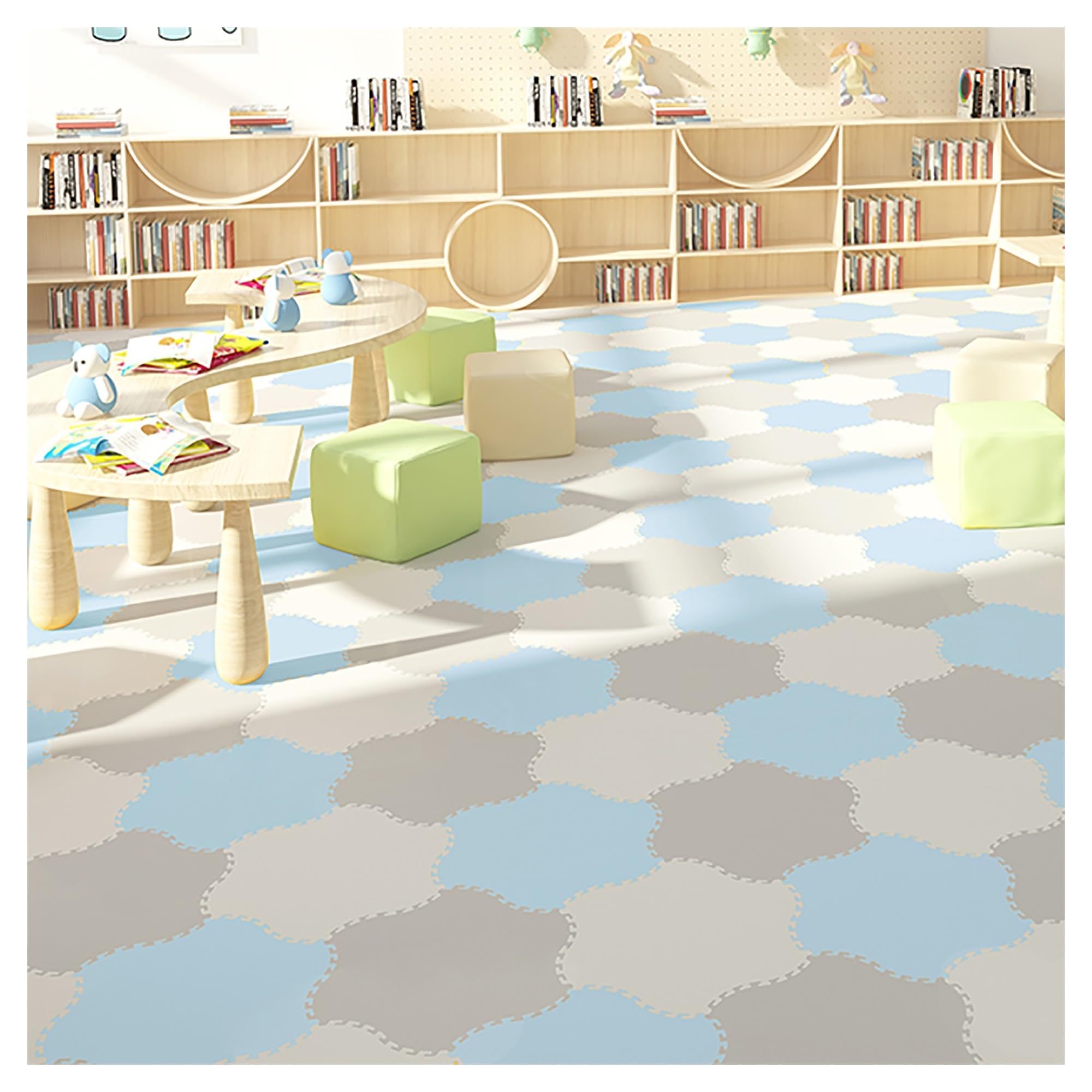 Tapis de jeu en mousse souple épaisse à 9 carreaux emboîtables blancs pour l'éveil des enfants