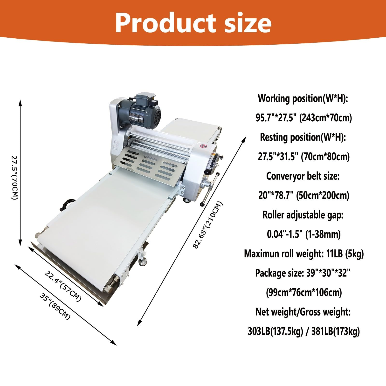 BEILOCKERY 110V Commercial Dough Sheeter Machine, Electric 500mm Reversible Roller Dough Flattening Conveyor, Desktop Pastry Machine 1-38mm Adjustable Thickness for Bakeries, Pastries