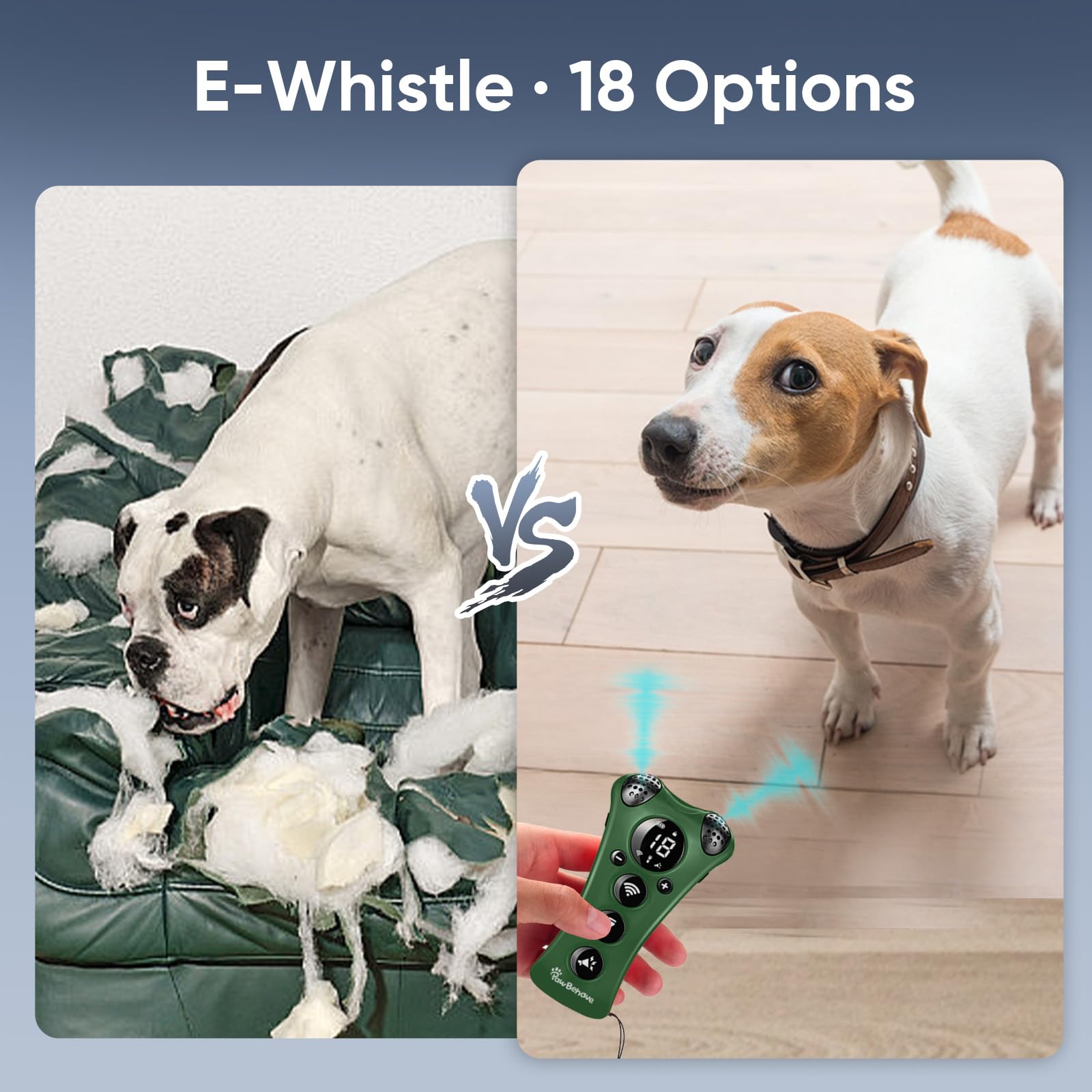 PawBehave Entrenador ultrasónico ajustable para perros, el primer corrector de comportamiento de mascotas de frecuencia variable del mundo con 10 niveles de ultrasonido, 18 silbatos para perros