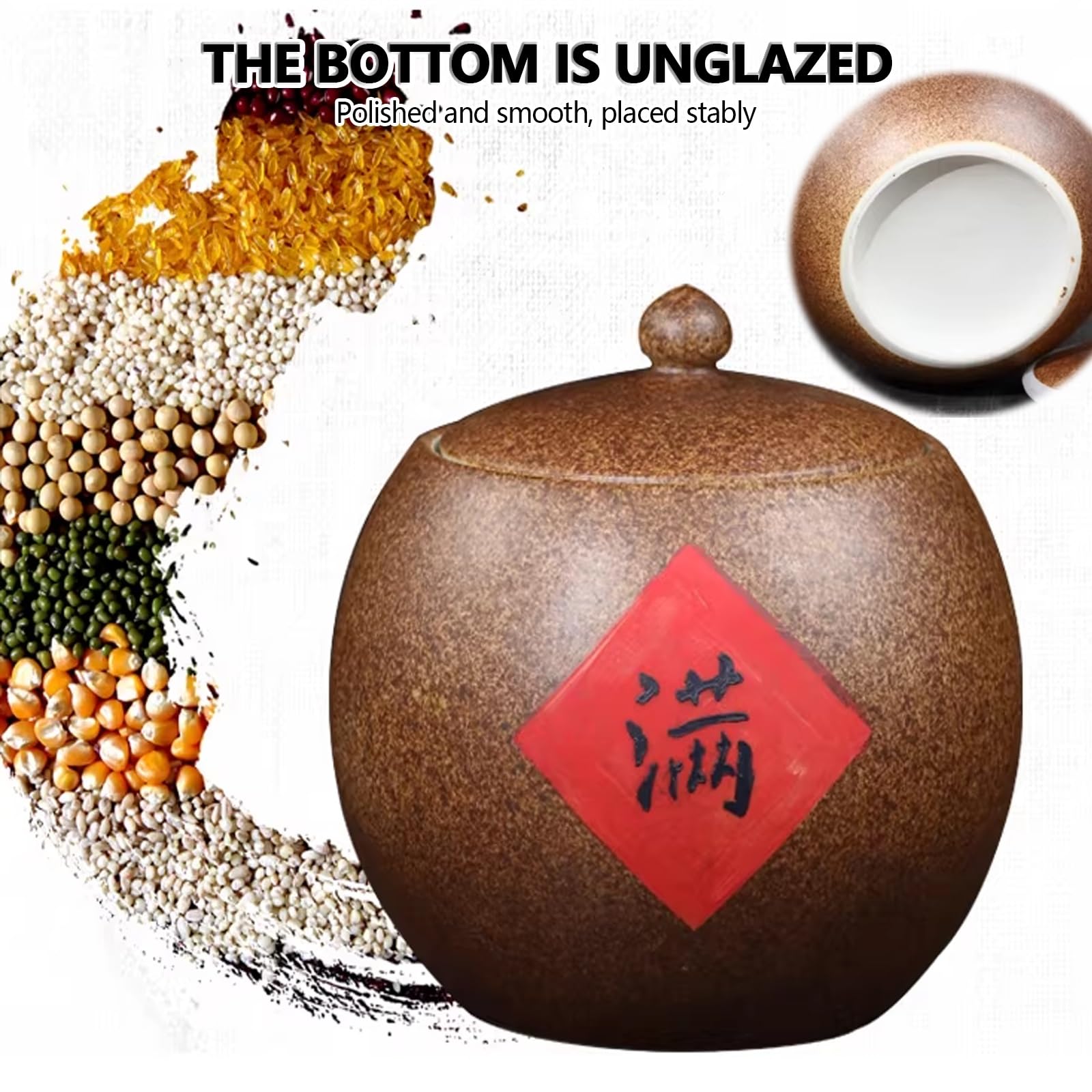 Cubo de arroz de cerámica de gran capacidad con tapa, dispensador de granos, tarro hermético de almacenamiento de alimentos para cereales, harina, azúcar, café, té